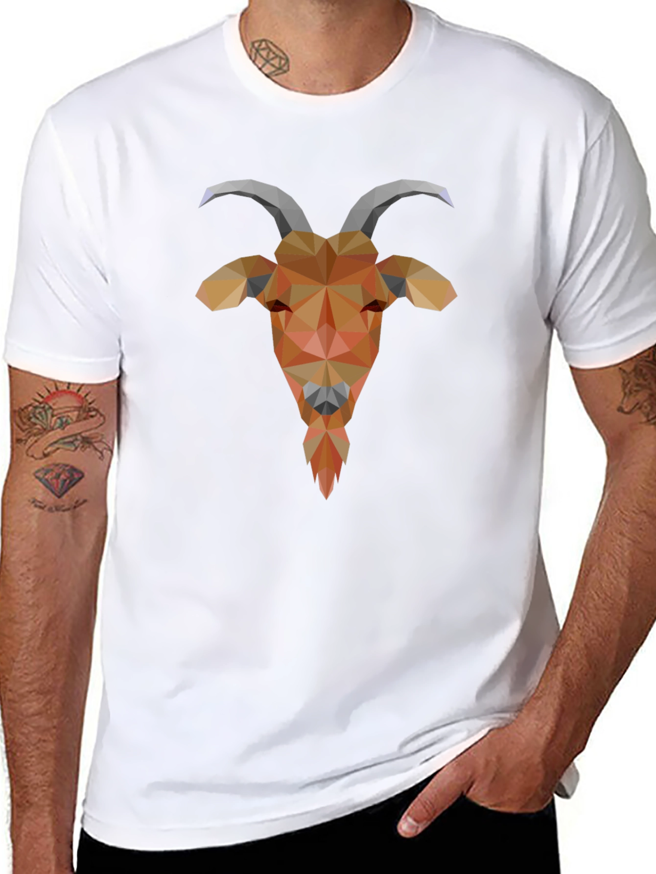 Black Geometric Goat Head Black Tee - Stylish Polygonal Design view 8