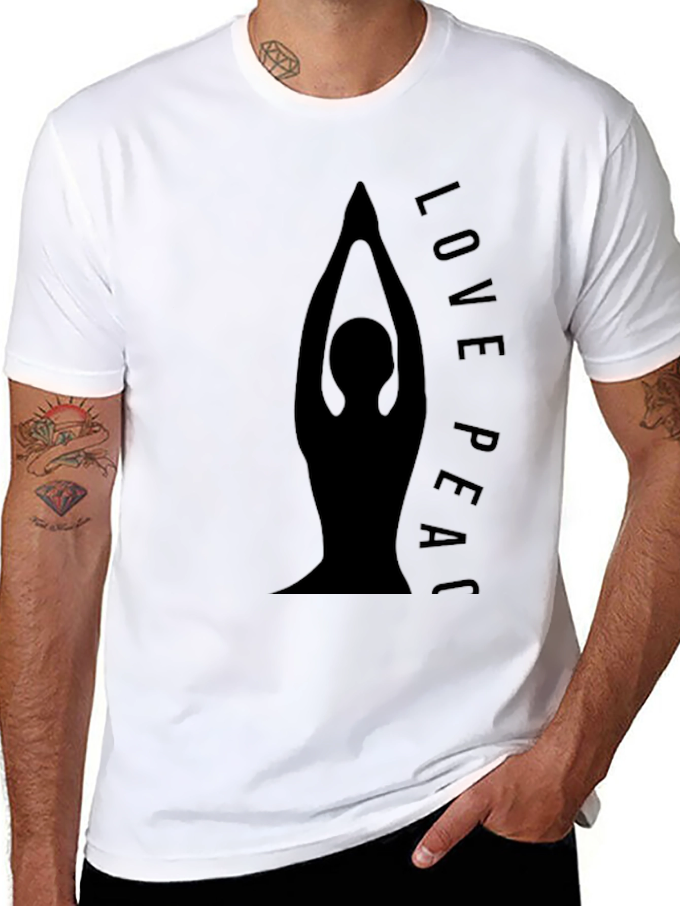Black Yoga Love Peace Graphic Black T-Shirt view 8