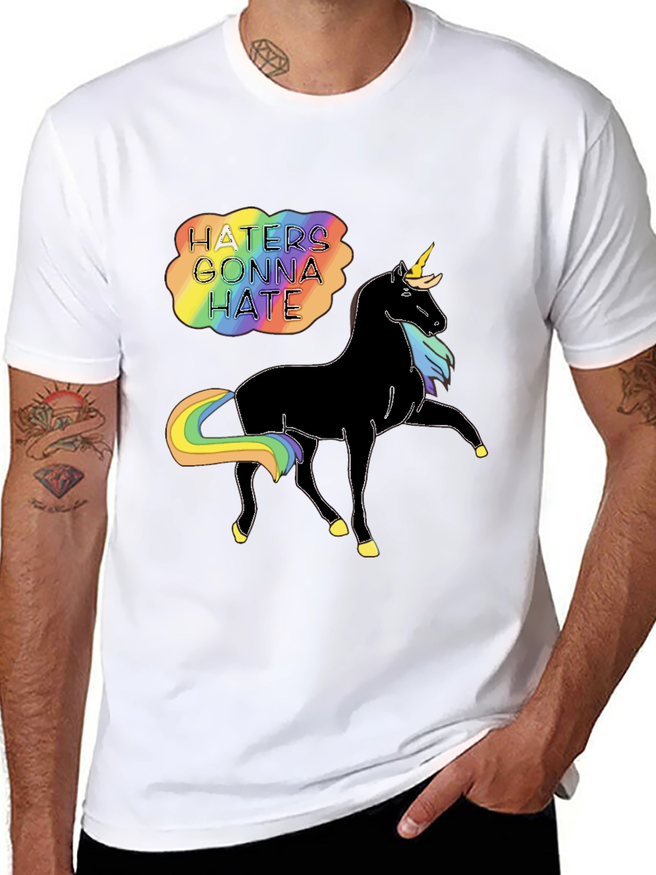 Black Haters Gonna Hate Unicorn Graphic Tee - Black view 8