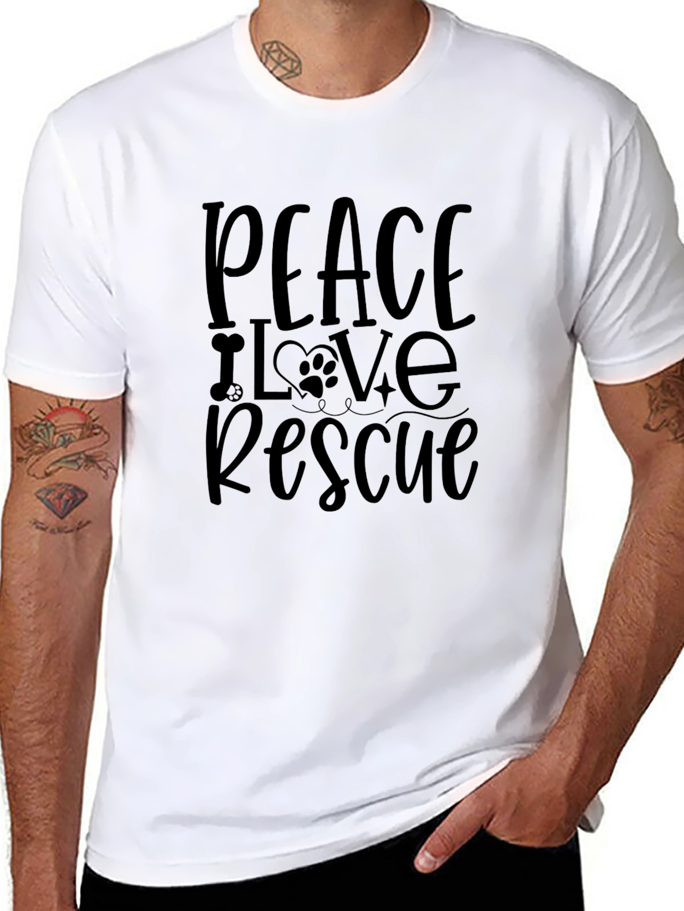 Black Peace Love Rescue Graphic Tee - Dog Lover T-Shirt view 8