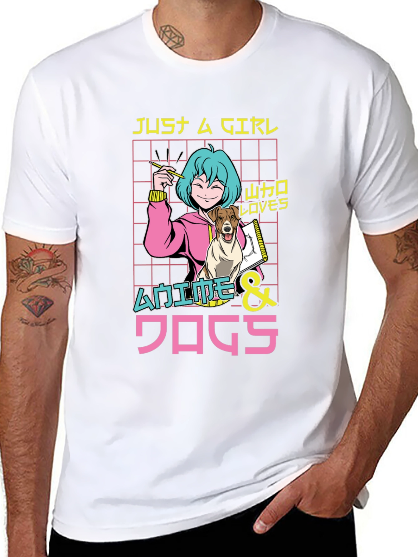 Black Anime & Dogs T-Shirt, Just A Girl Who Loves view 8