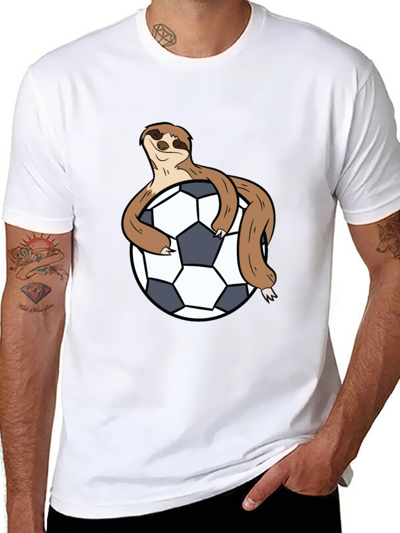 Black Sloth Hugging Soccer Ball Black T-Shirt view 8