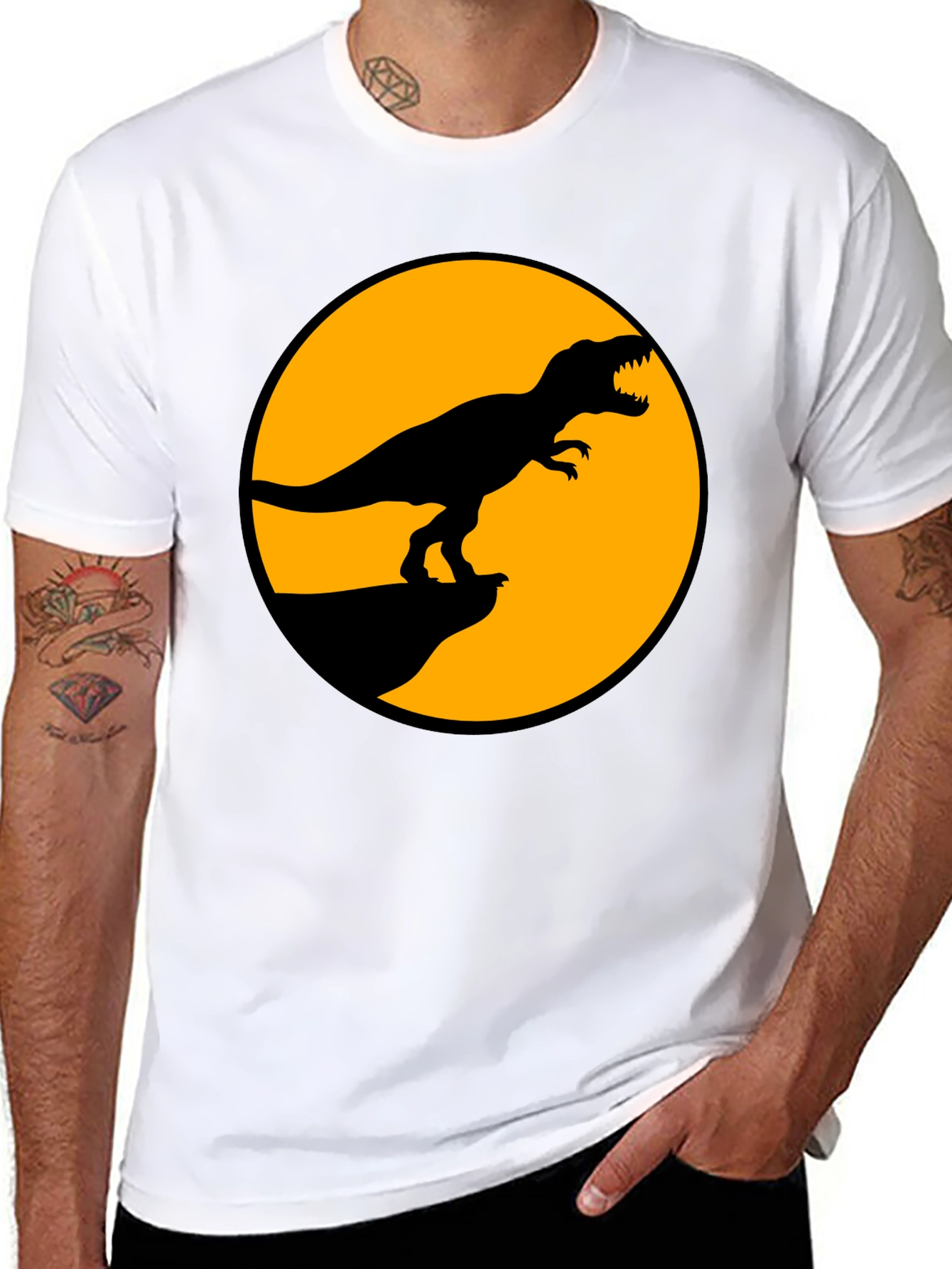 Black Dinosaur Graphic Tee - Black T-Rex Circle Design view 8