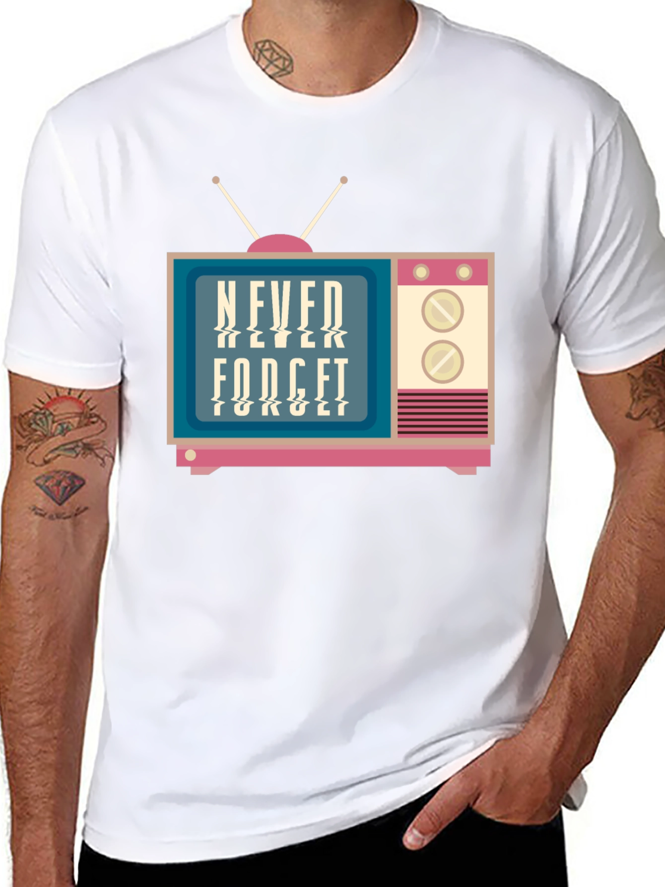 Black Retro TV Never Forget Graphic Tee view 8