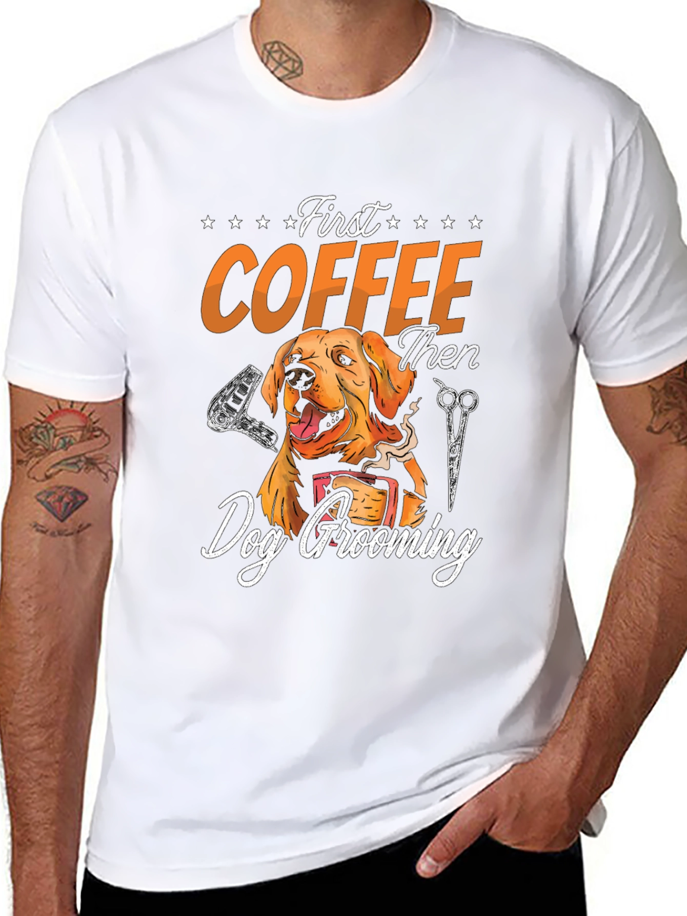 Black First Coffee Then Dog Grooming Graphic Tee view 8