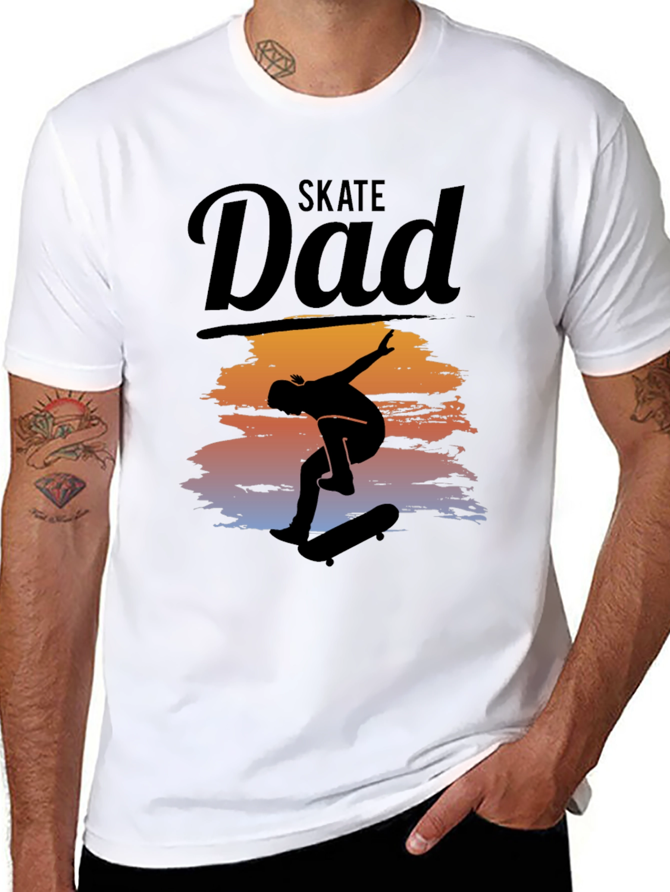 Black Skate Dad T-Shirt Cool Silhouette Graphic Tee view 8