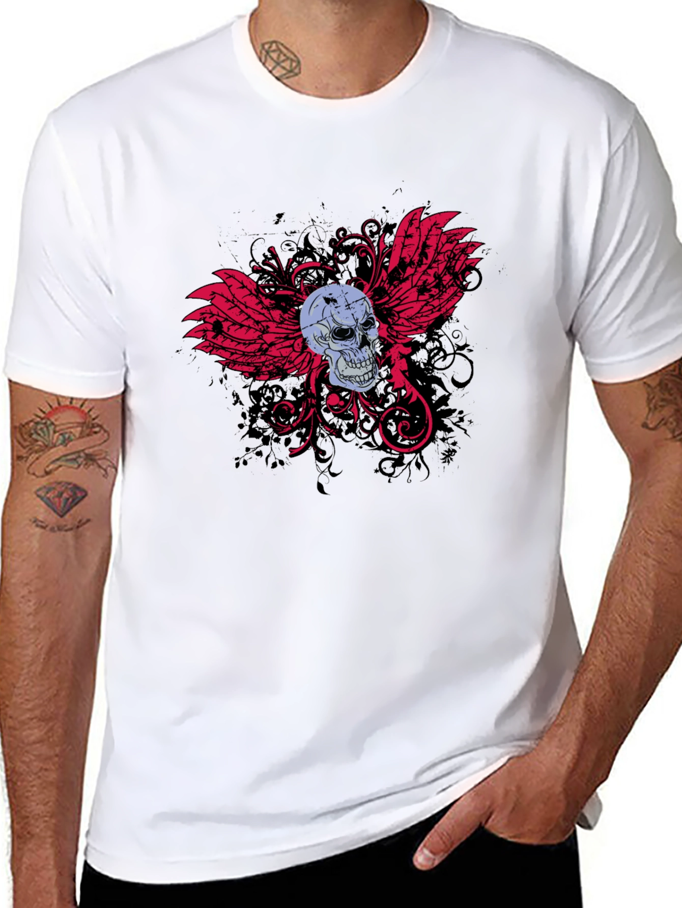 Black Skull & Wings Graphic T-Shirt - Edgy Design view 8