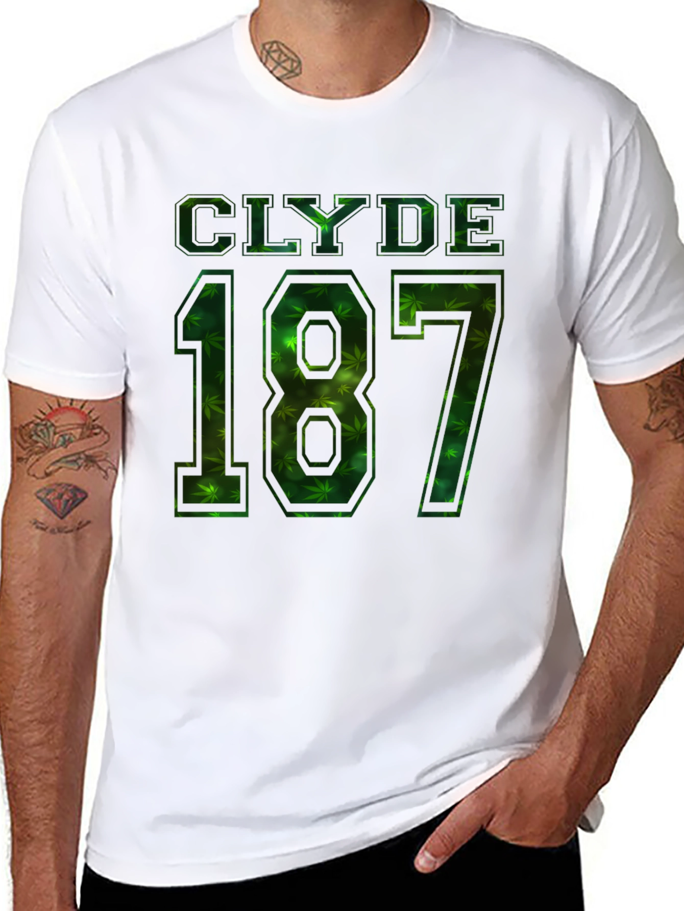 Black Clyde 187 Graphic T-Shirt - Weed Leaf Design view 8