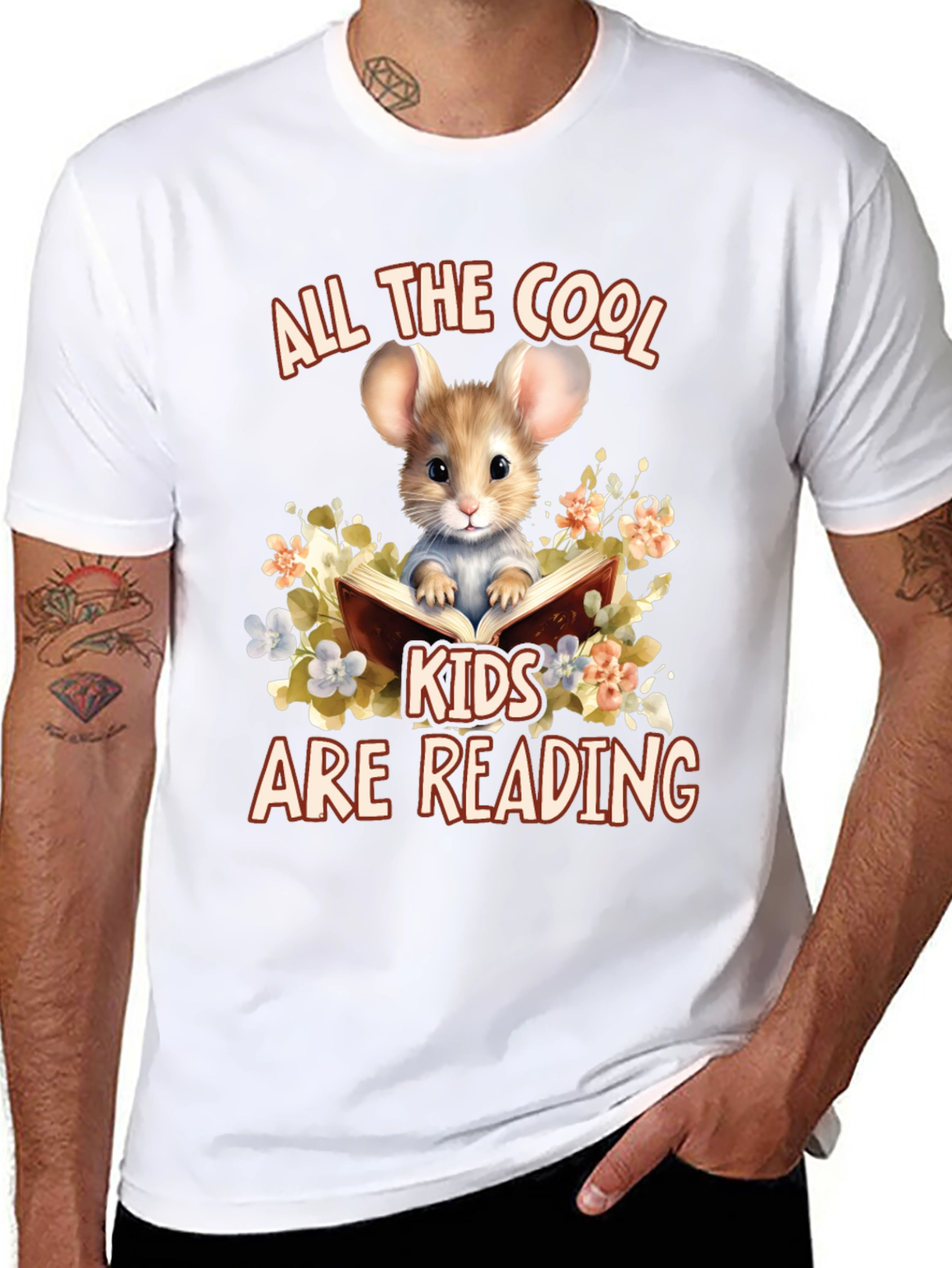 Black Cool Kids Reading Mouse Graphic T-Shirt view 8