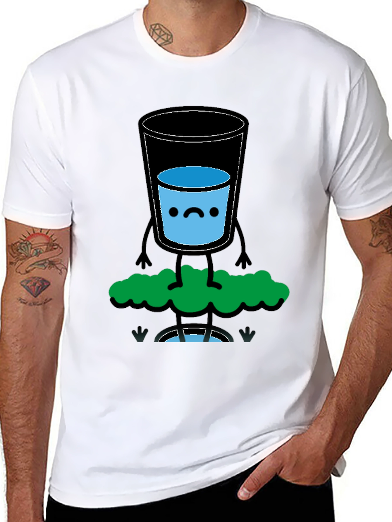 Black Funny Water Glass Graphic Tee - Black Cotton T-Shirt view 8