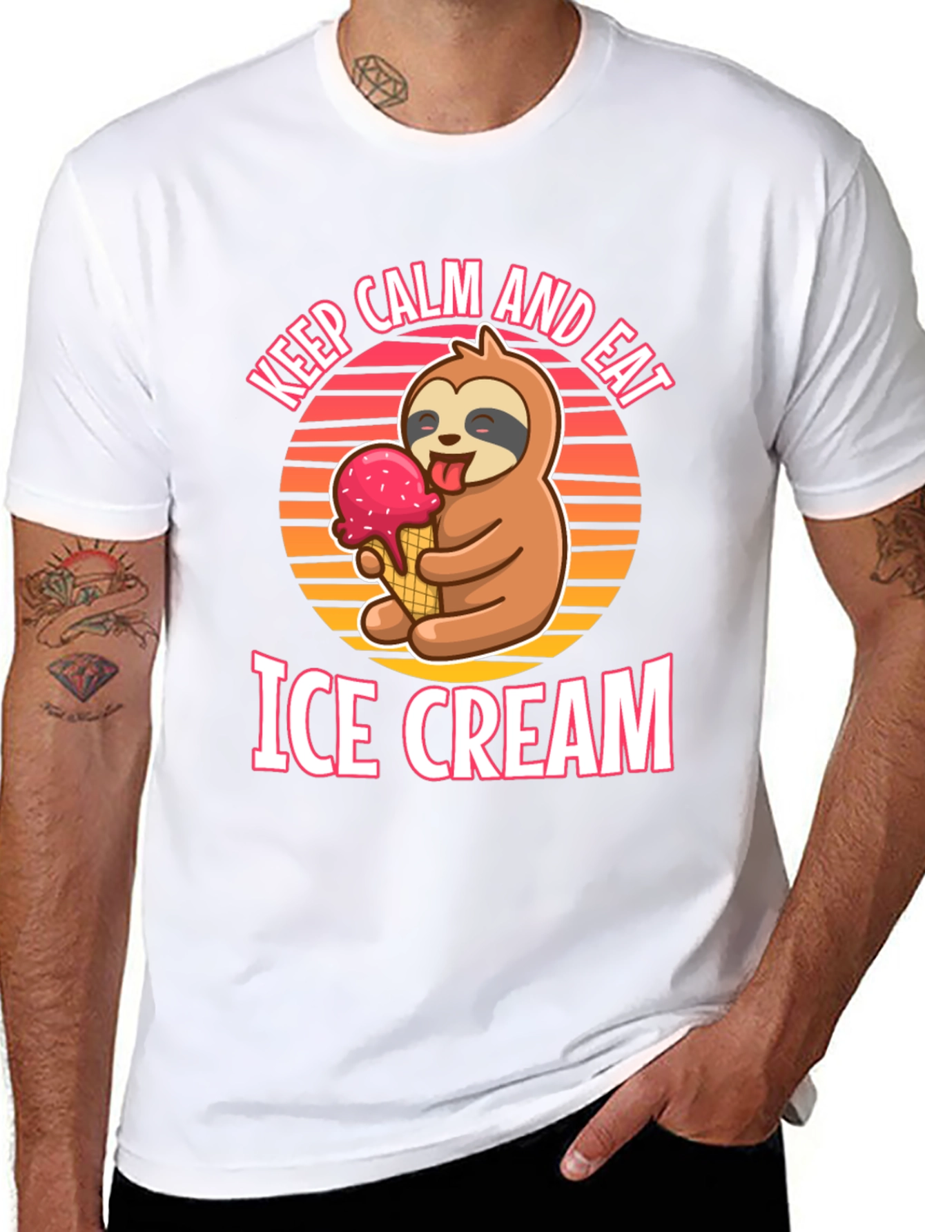 Black Keep Calm and Eat Ice Cream Sloth T-Shirt view 8