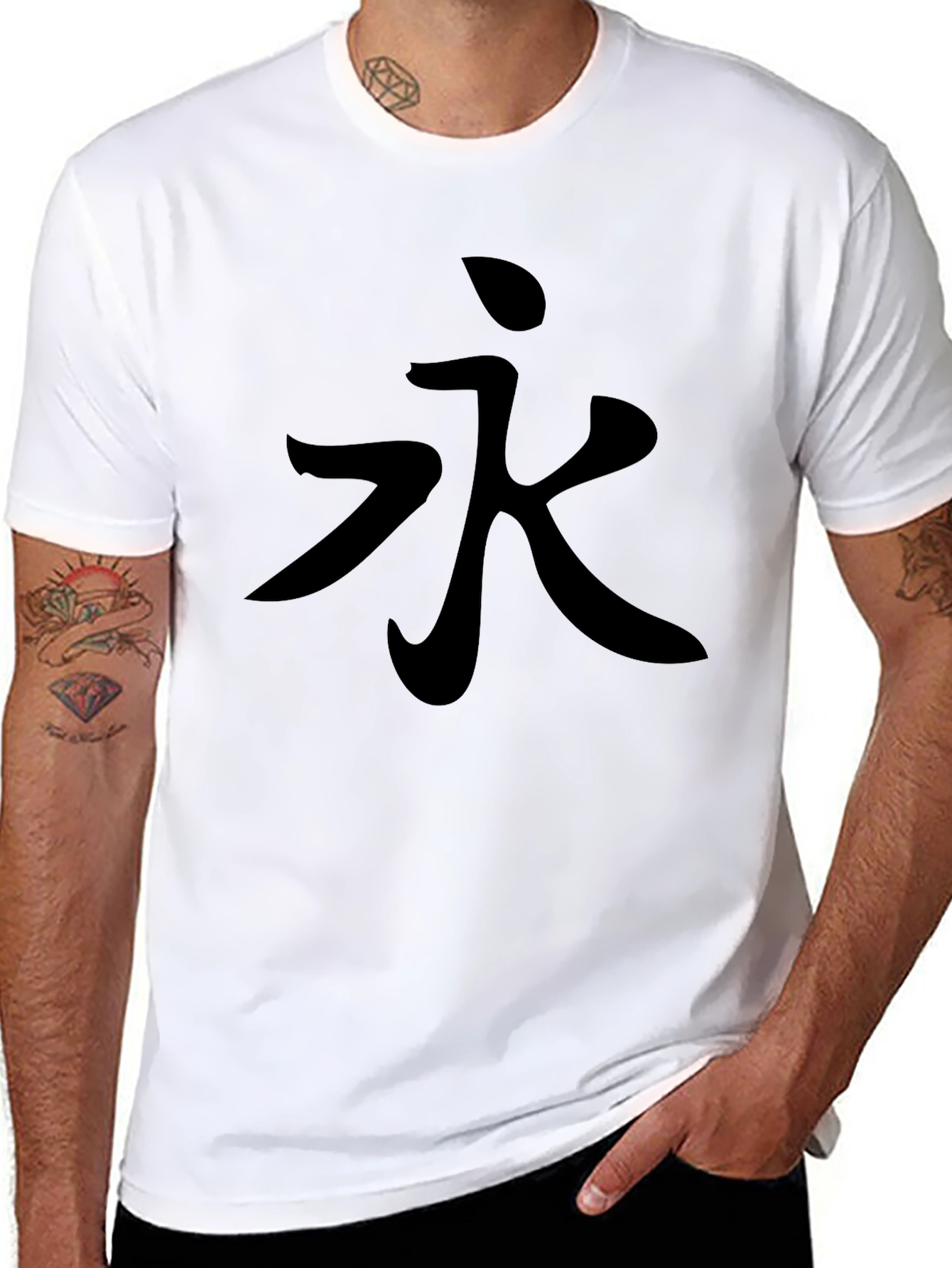 Black Black T-Shirt with Kanji Character Design view 8