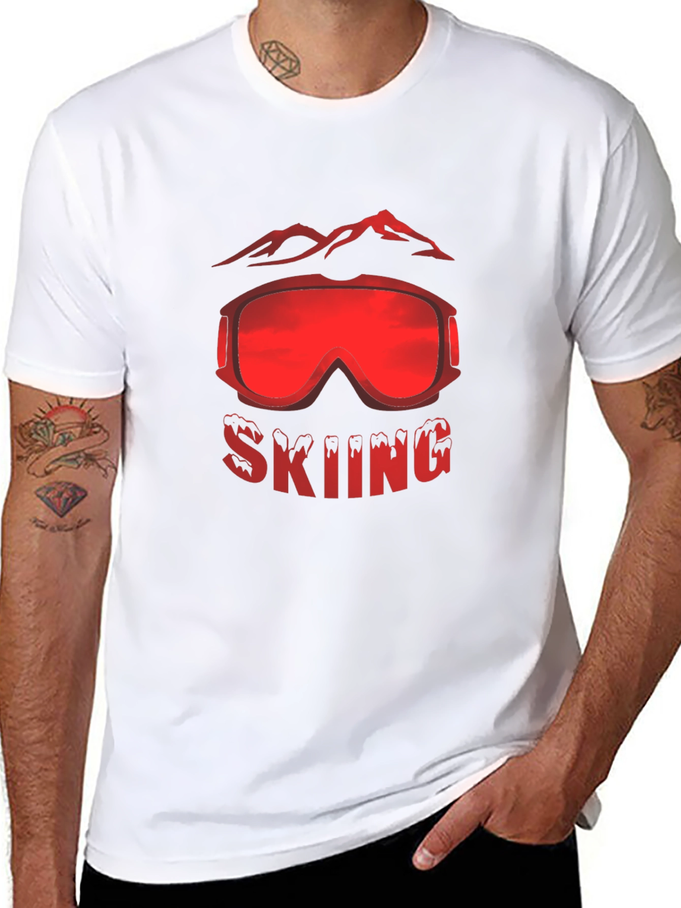 Black Skiing Goggles Mountain Graphic Black T-Shirt view 8