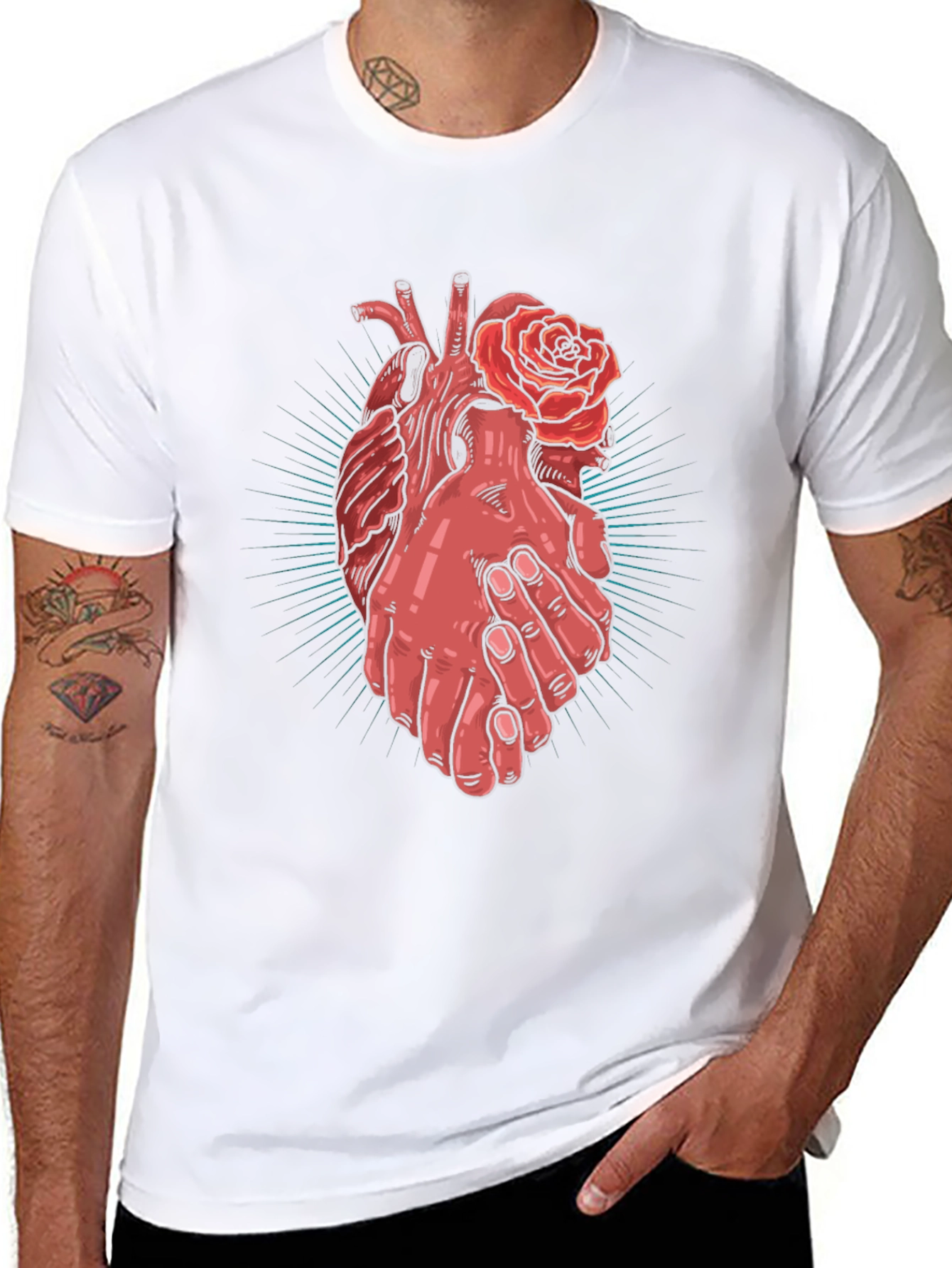 Black Heart and Hands Graphic Tee - Stylish Cotton Blend view 8