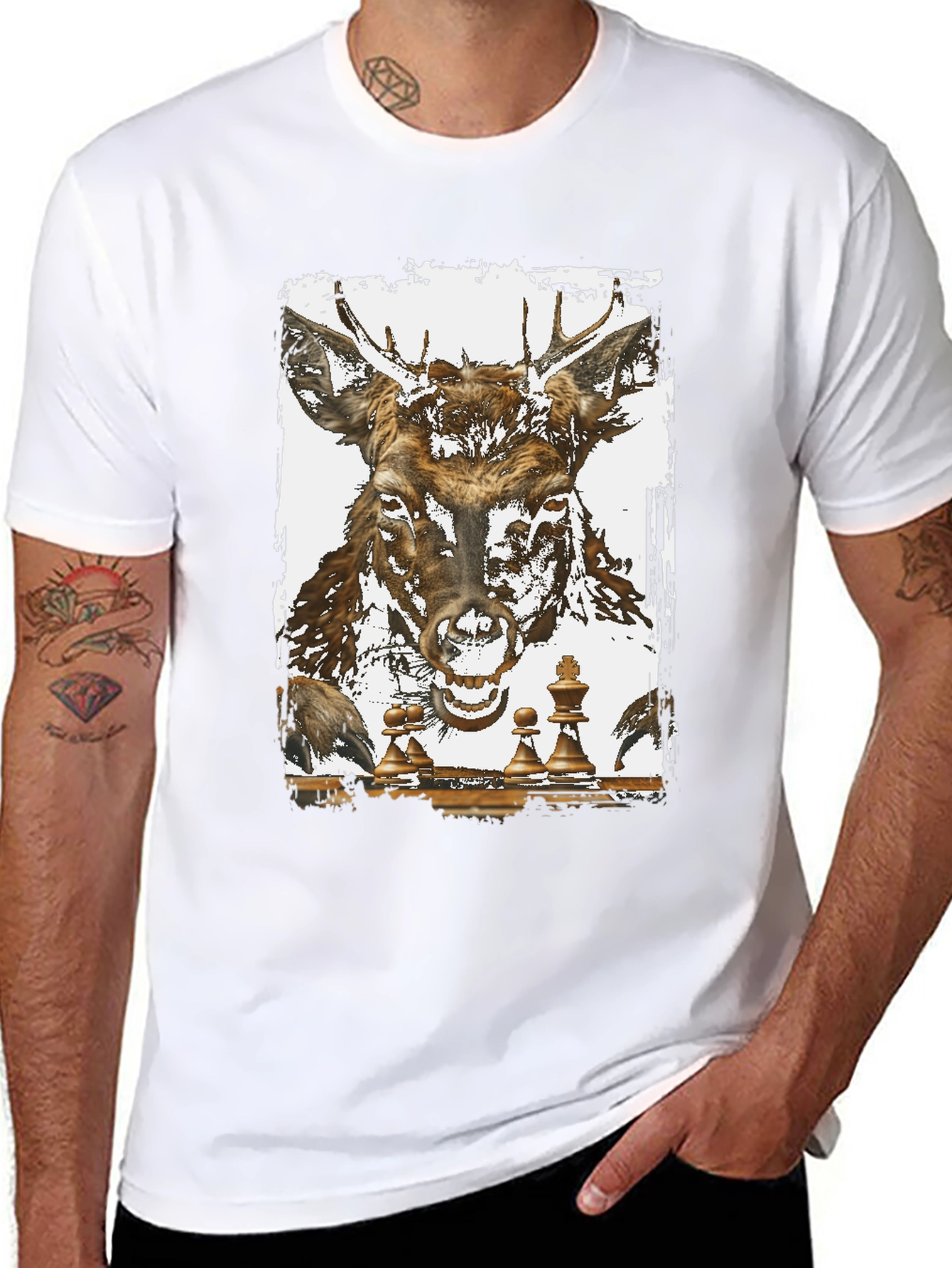 Black Deer Chess Graphic Tee - Unique Animal Art T-Shirt view 8