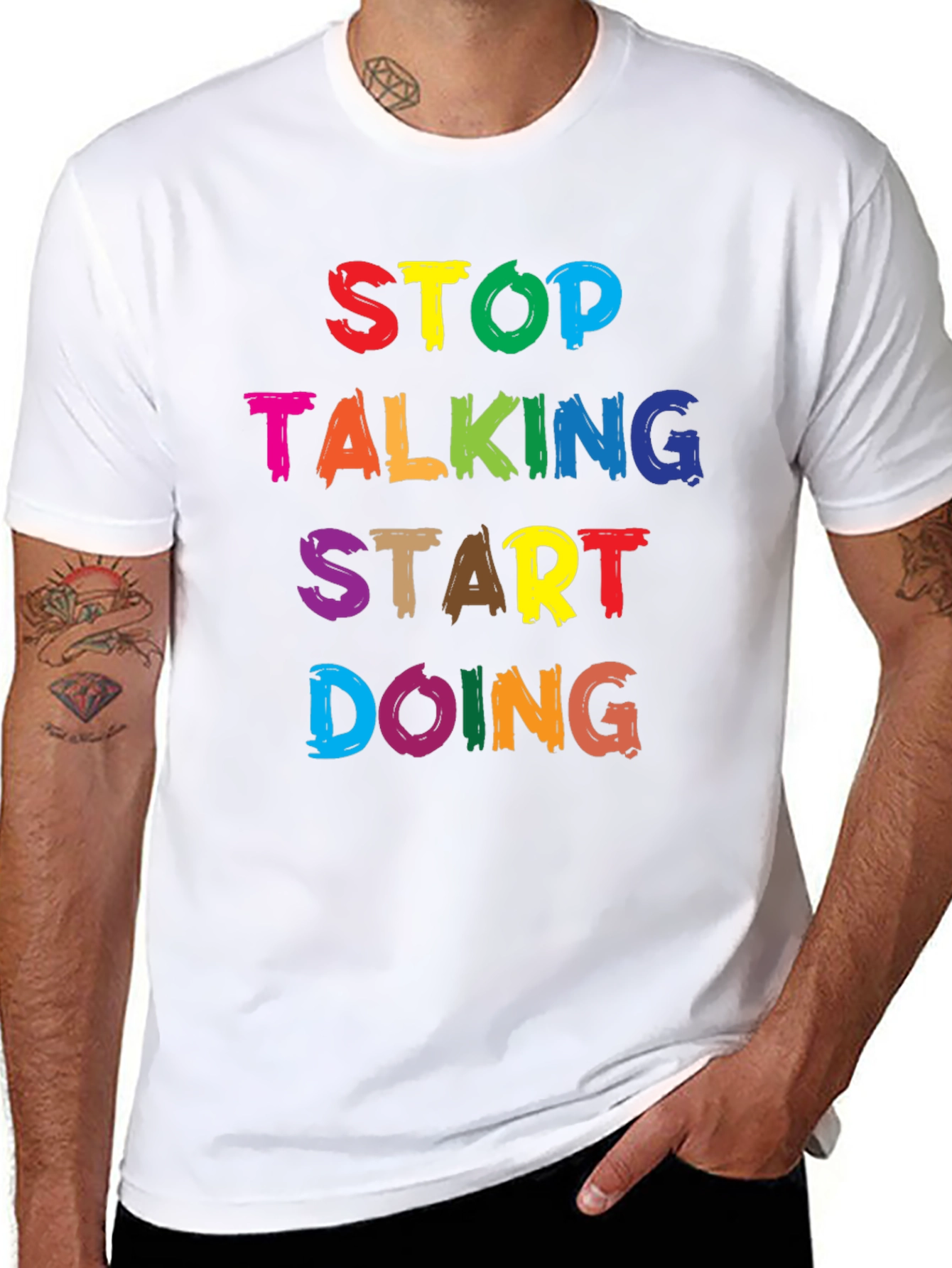 Black Stop Talking Start Doing Graphic Tee view 8
