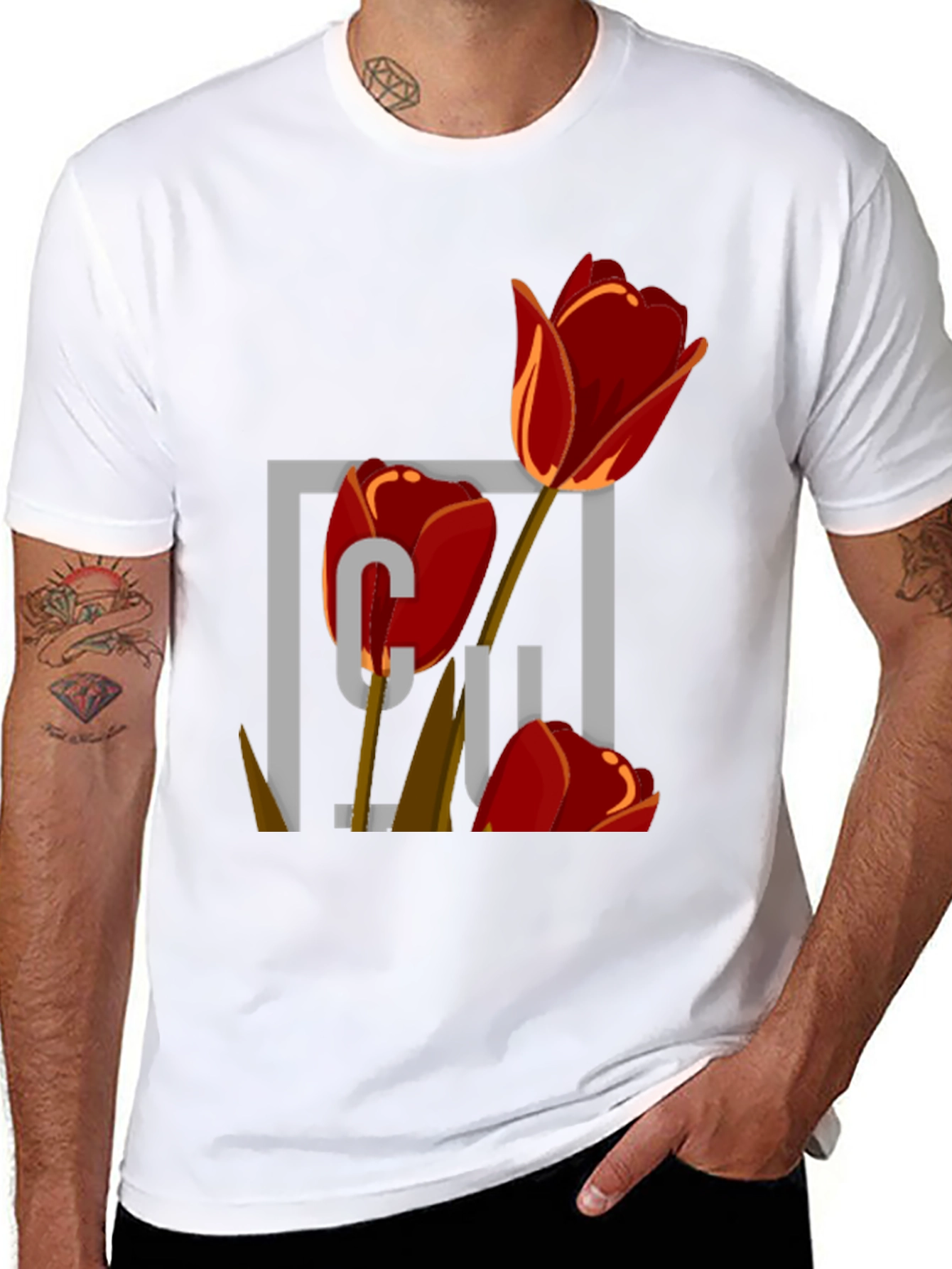 Black Floral Graphic Print Tee - Trendy Casual Wear view 8