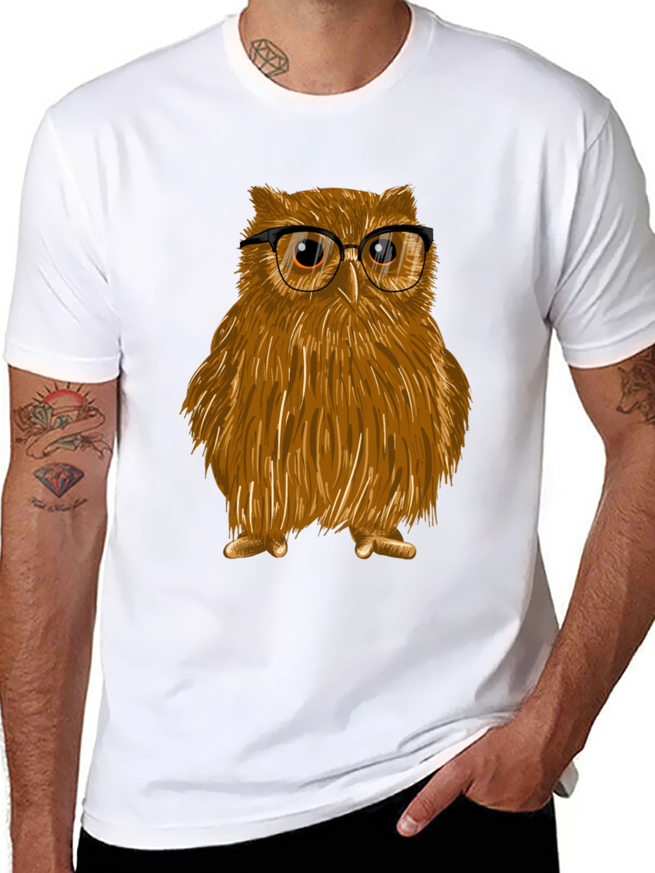 Black Owl with Glasses Graphic Tee - Unisex Cotton T-Shirt view 8