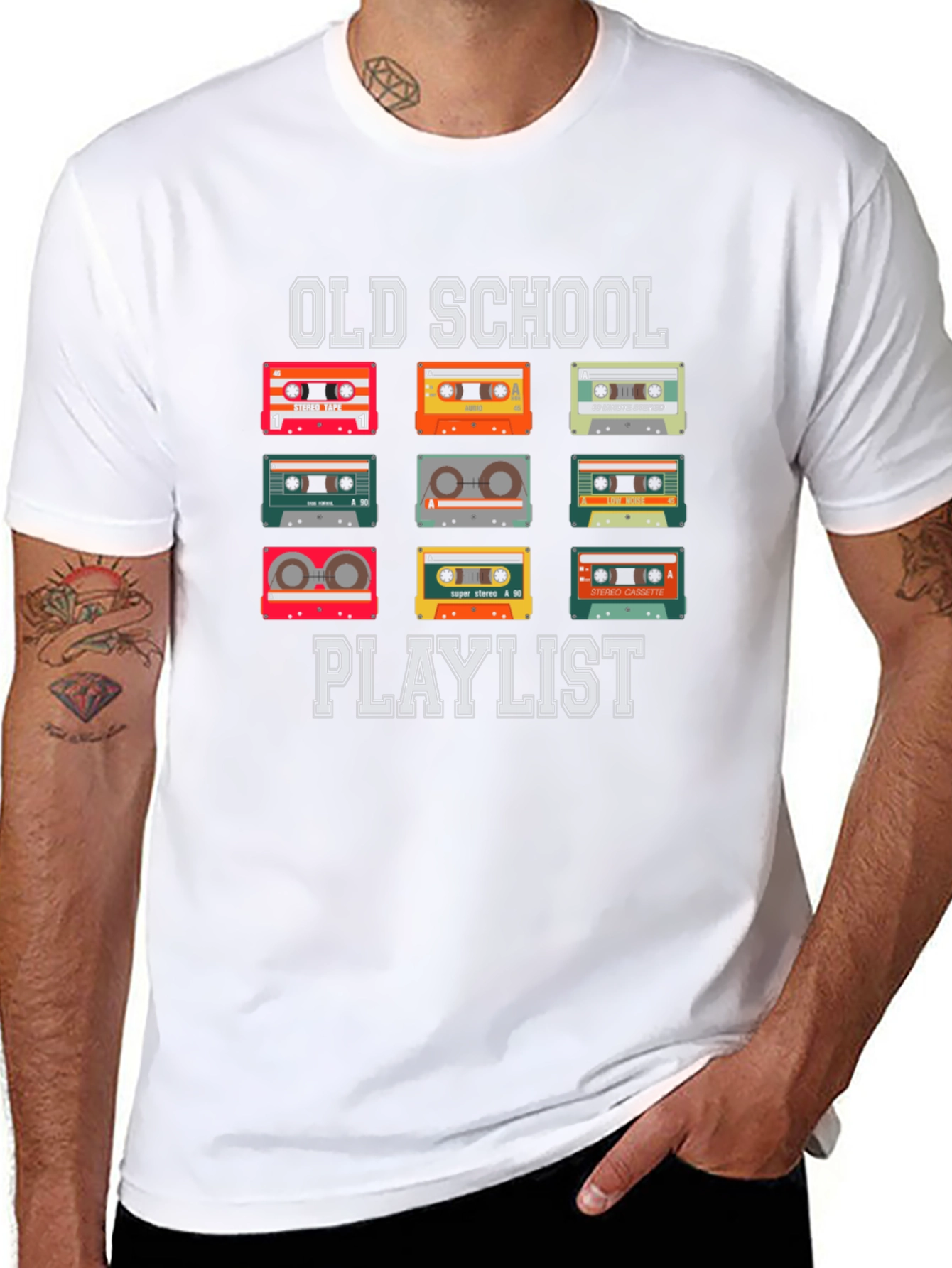 Black Old School Playlist Cassette Tape T-Shirt view 8