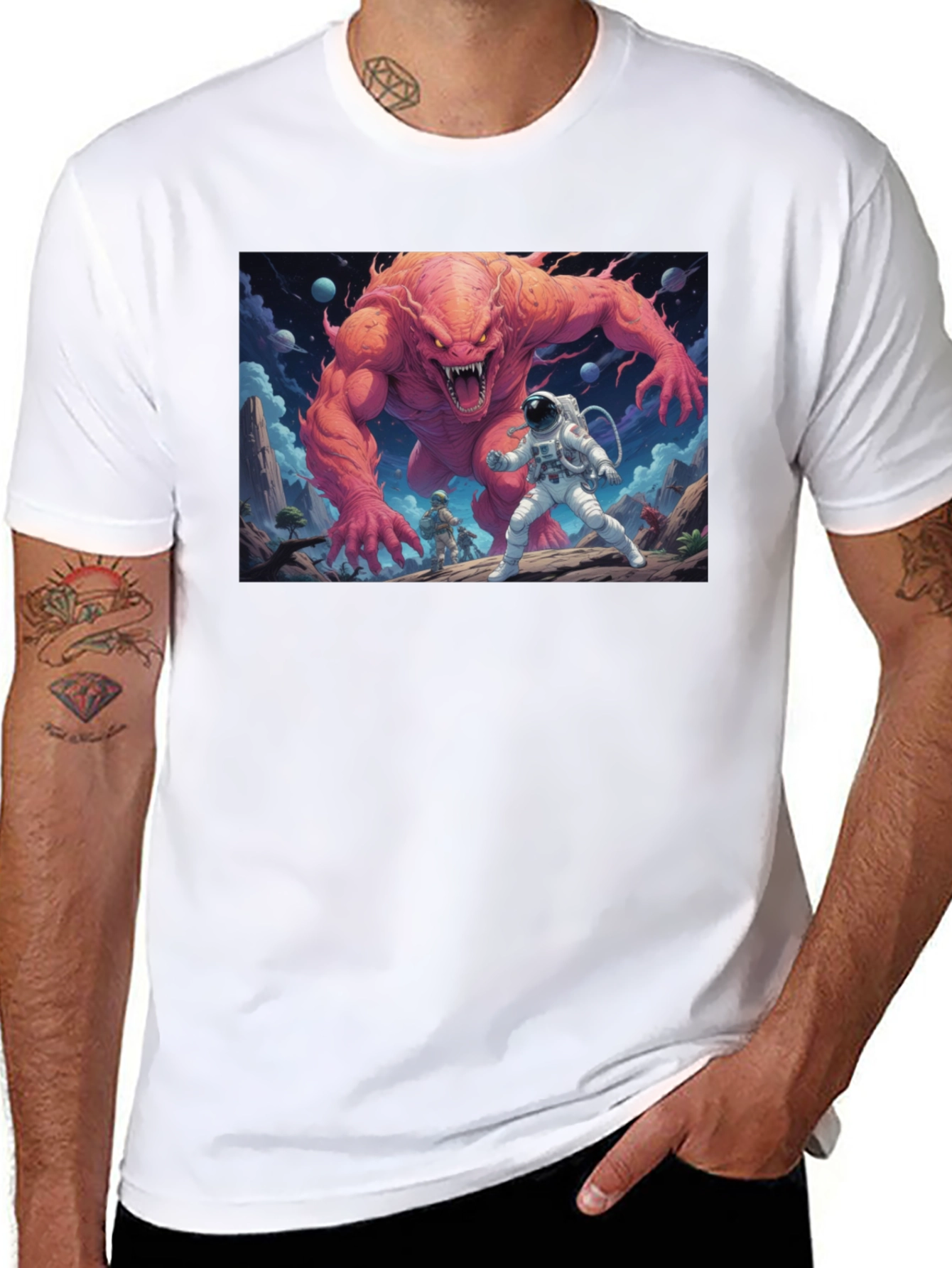 Black Monster Battle Graphic Tee - Sci-Fi Adventure Shirt view 8