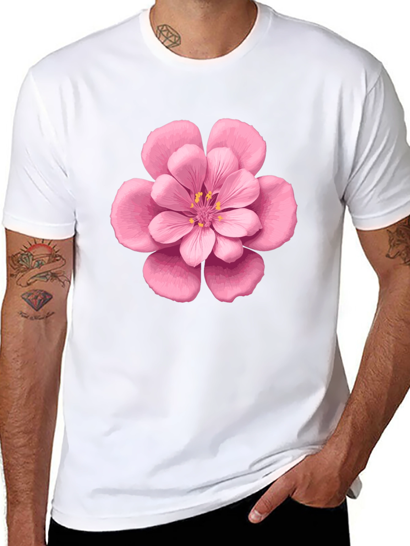 Black Floral Graphic Tee - Pink Blossom Print view 8