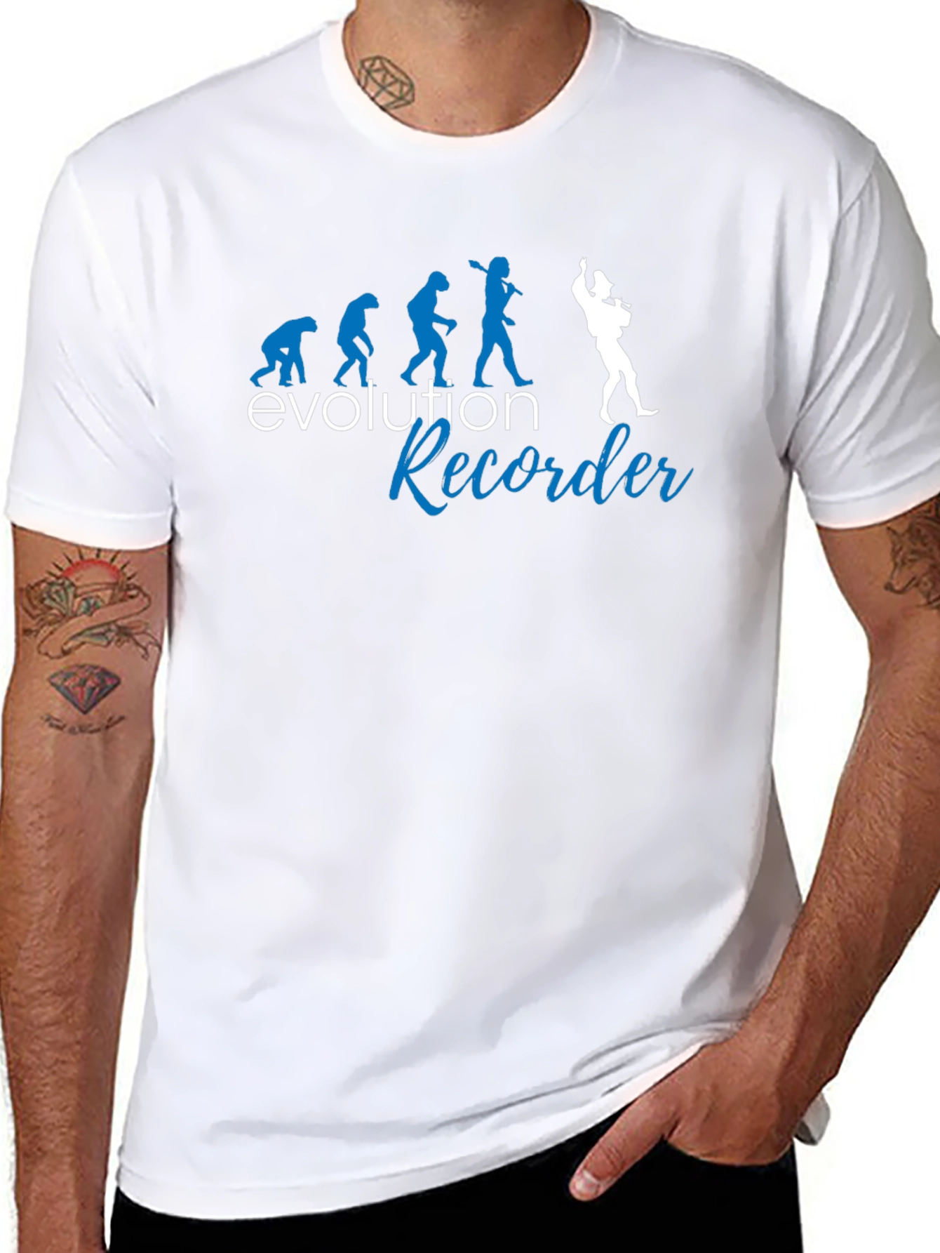 Black Evolution Recorder T-Shirt - Humorous Musician Tee view 8