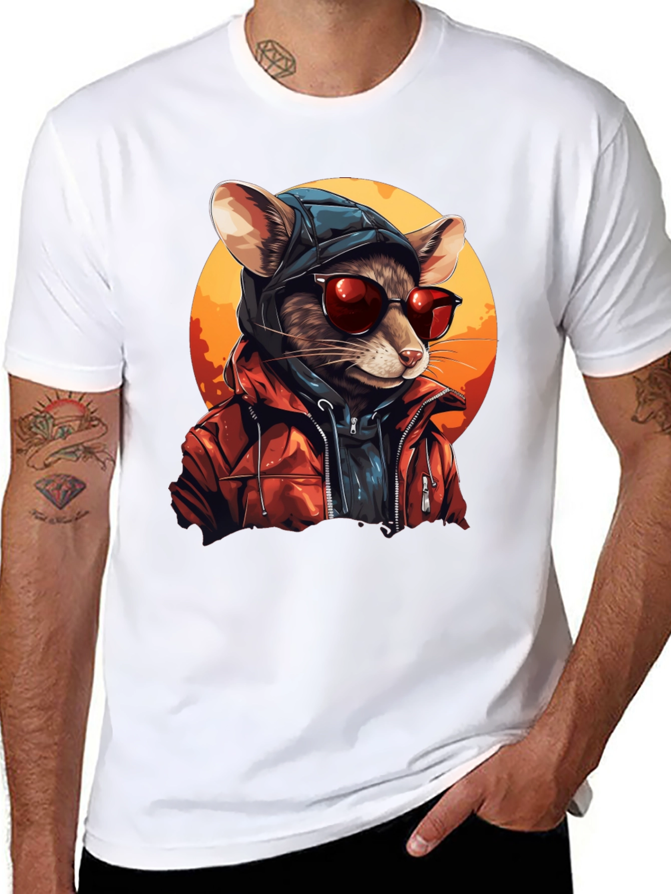 Black Cool Rat in Hoodie Graphic Tee view 8