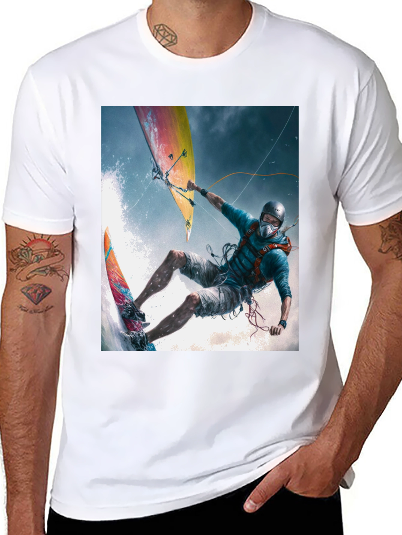 Black Kitesurfing Graphic Tee - Black Cotton Blend view 8