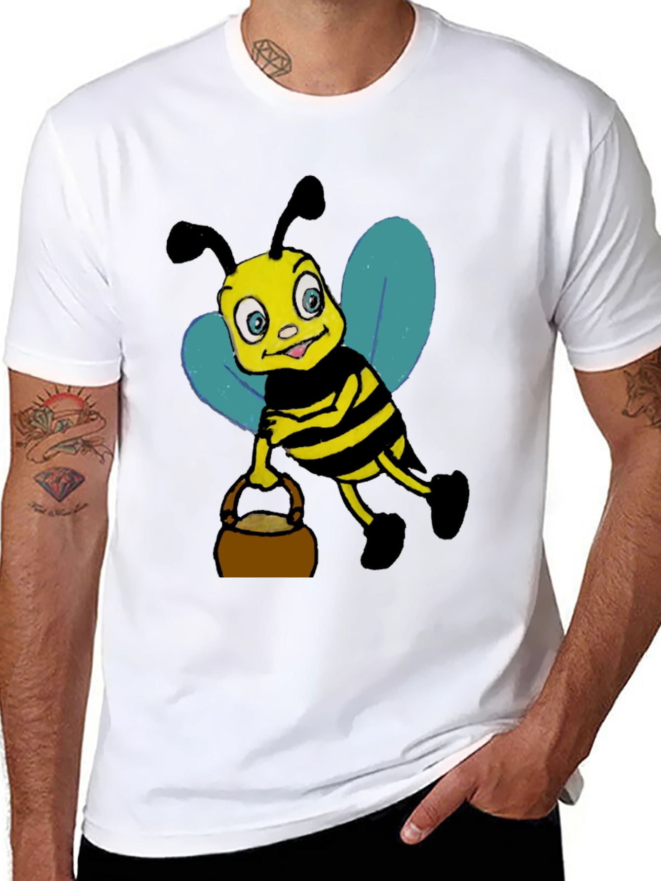 Black Cartoon Bee T-Shirt - Black Cotton Blend view 8
