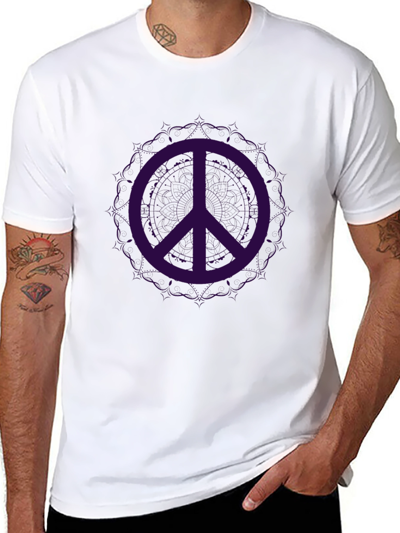 Black Peace Sign Graphic Tee - Soft Cotton Black T-Shirt view 8