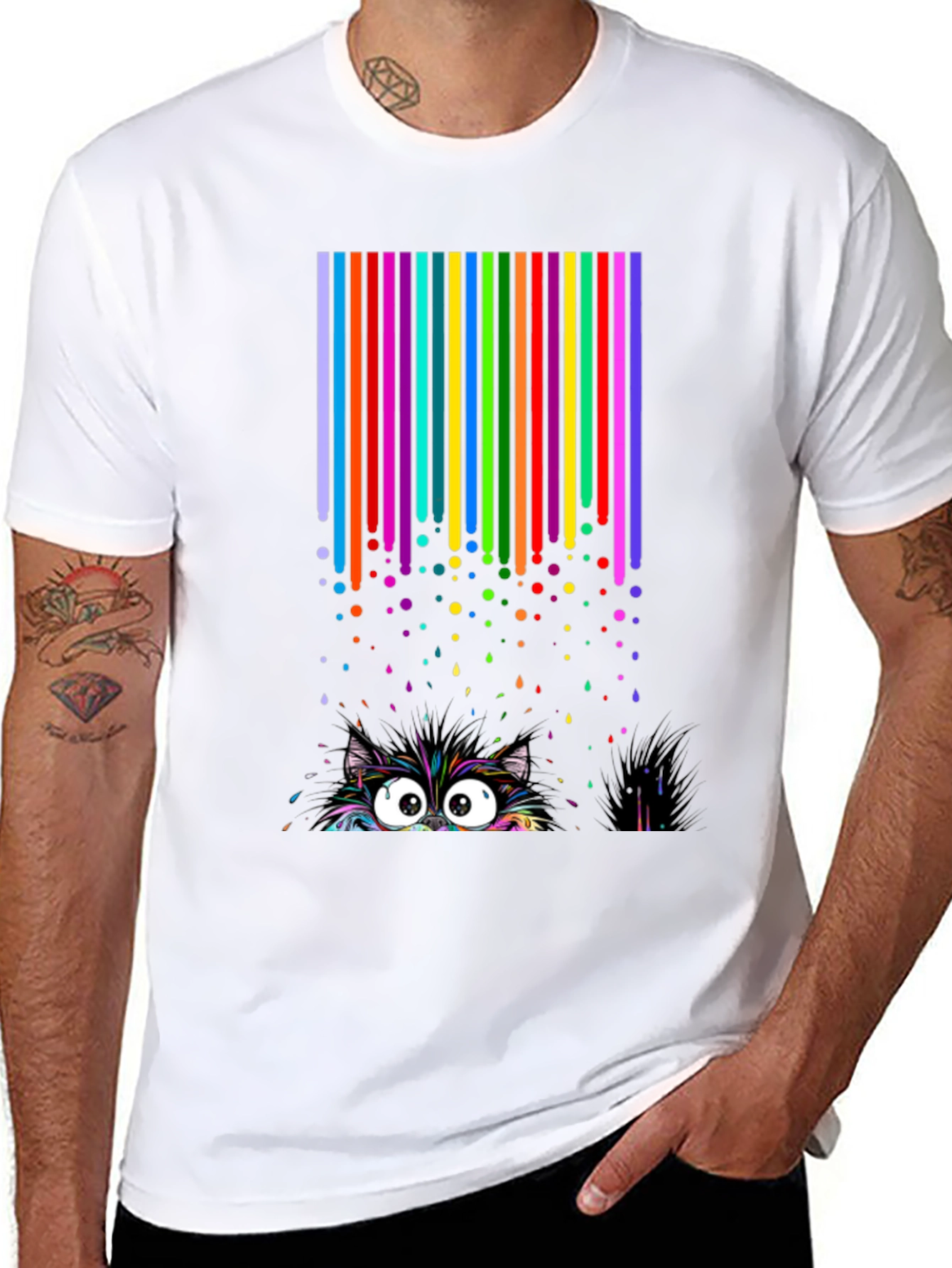 Black Colorful Cat Peek T-Shirt view 8