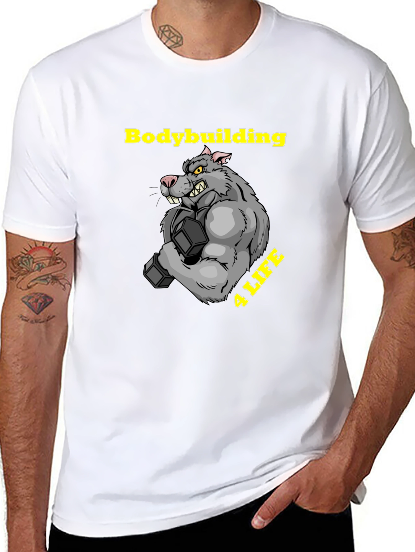 Black Bodybuilding Rat Black T-Shirt view 8