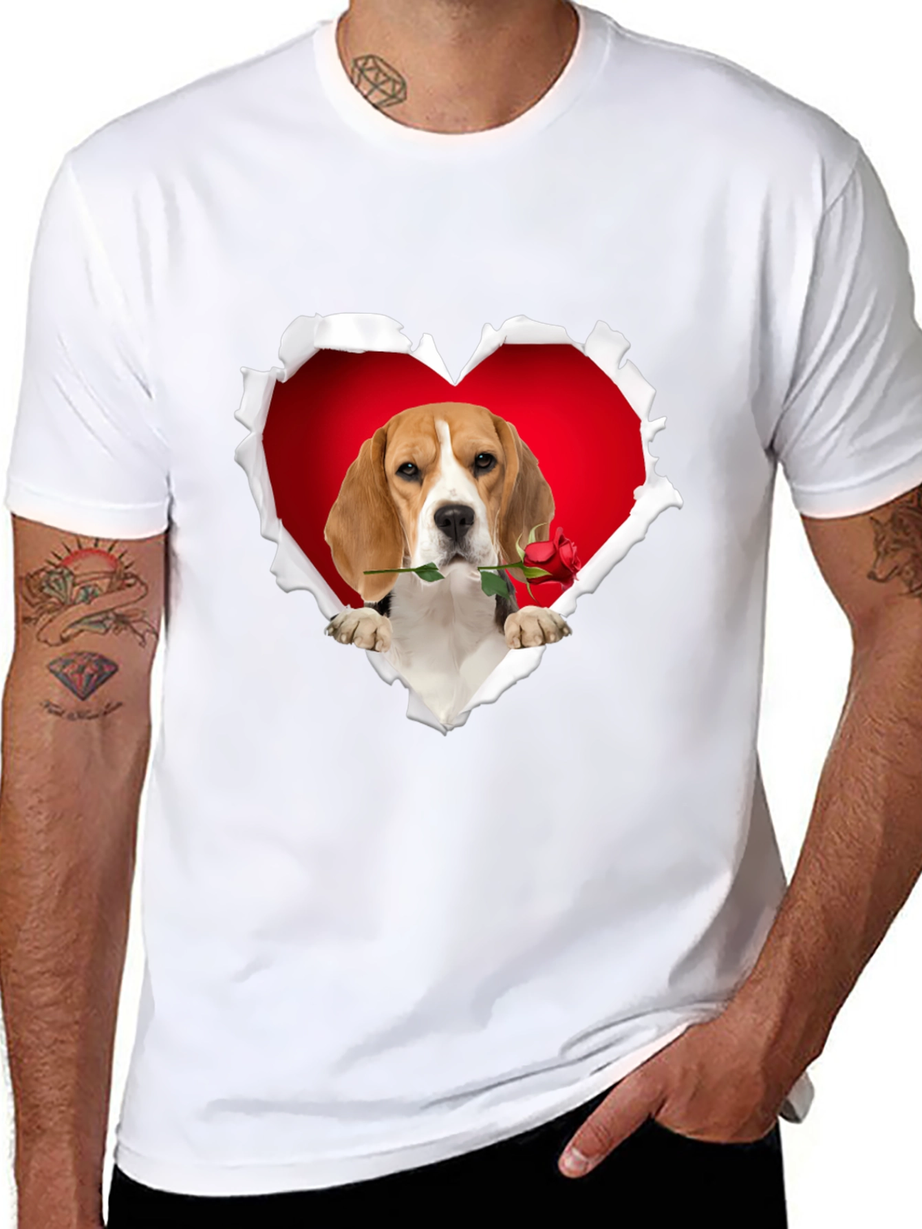 Black Beagle Heart Rose T-Shirt - Cute Dog Lover Tee view 8