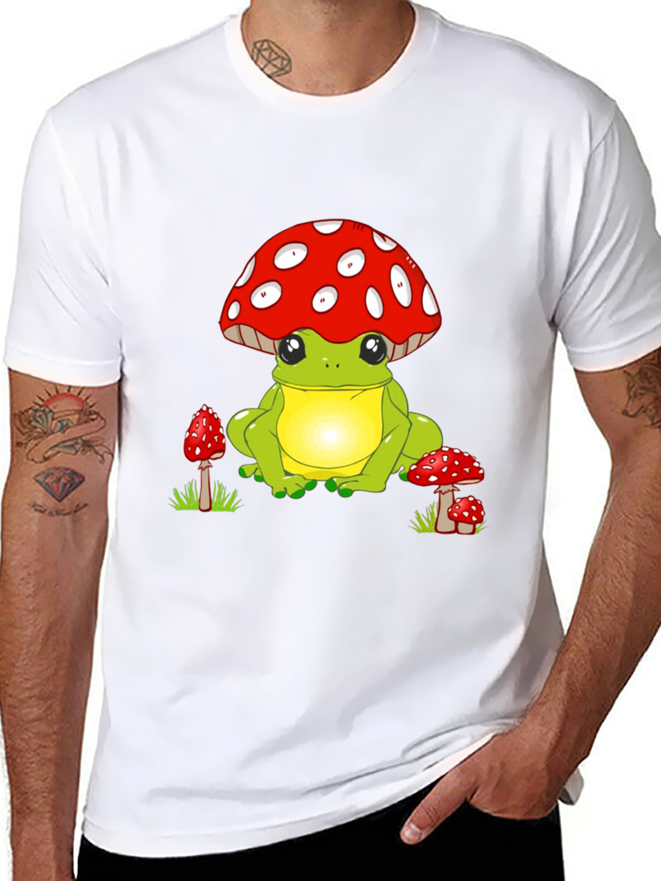 Black Frog with Mushroom Hat Black T-Shirt view 8