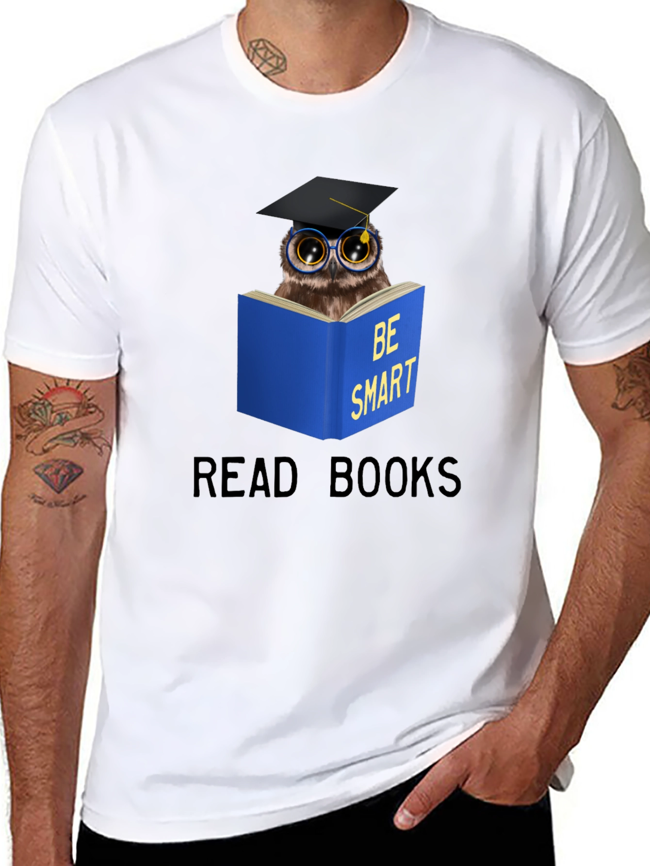 Black Be Smart Owl Reading T-Shirt view 8