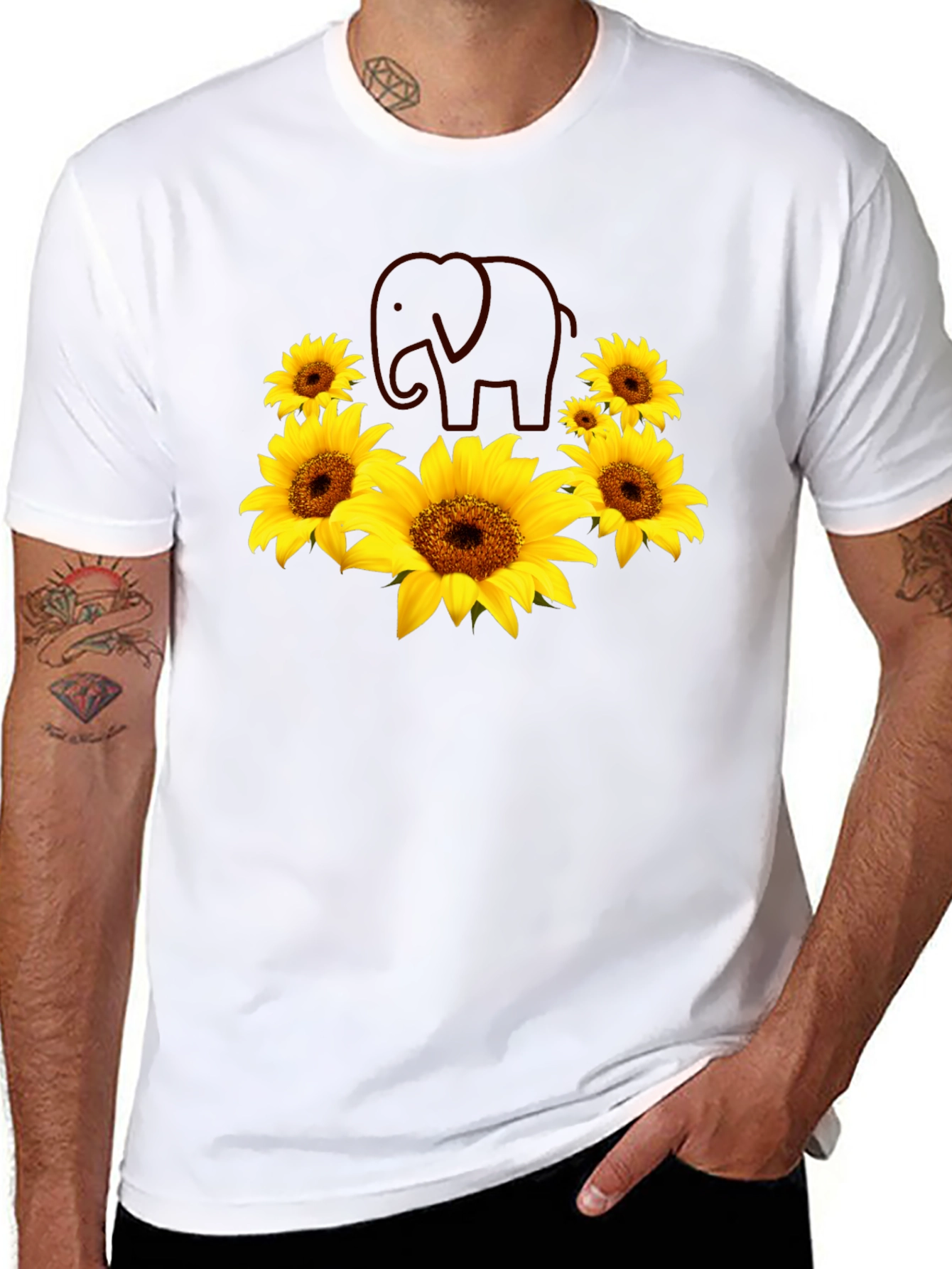 Black Sunflower Elephant Graphic Tee view 8