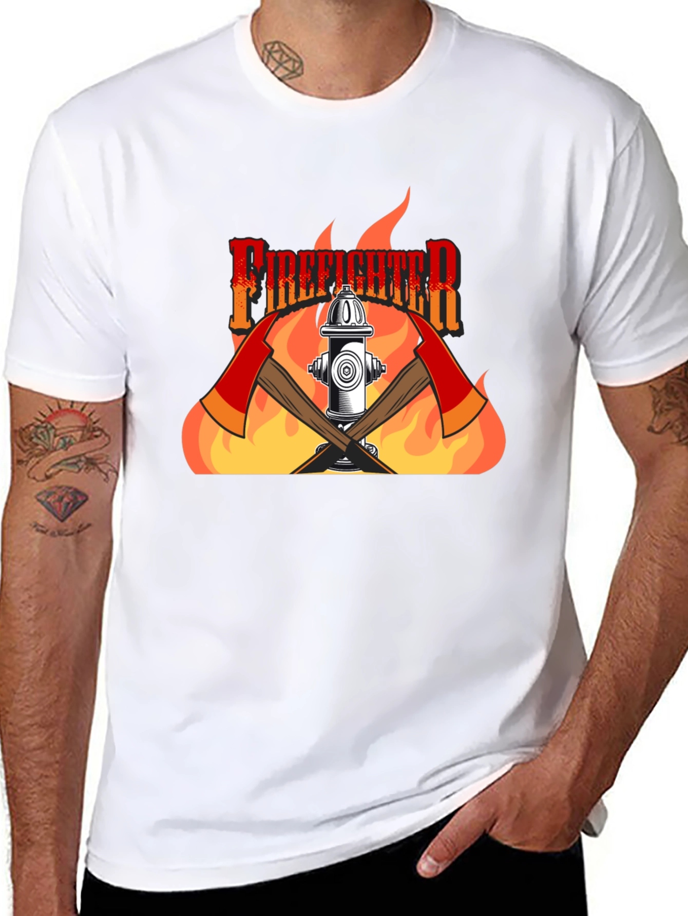 Black Firefighter Graphic Print Black T-Shirt view 8