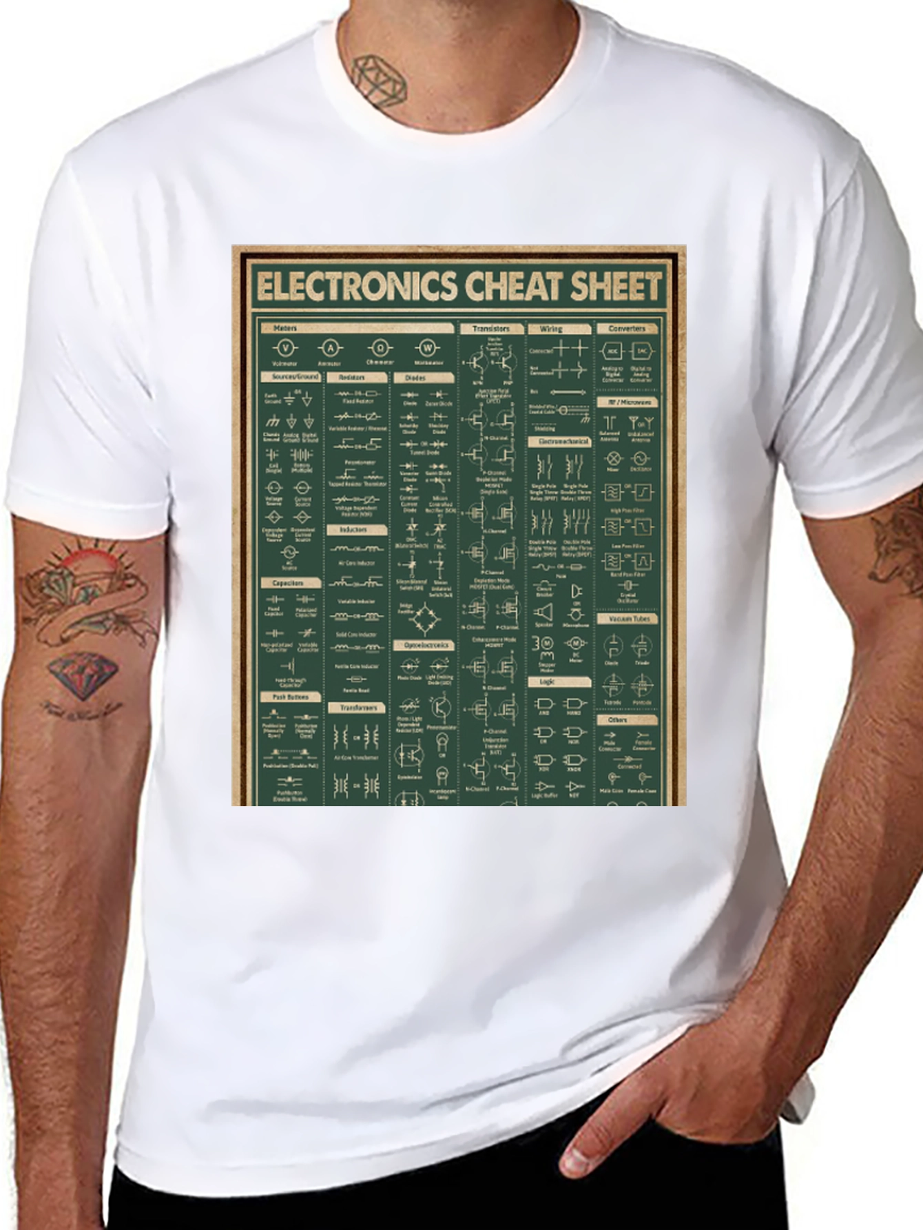 Black Electronics Cheat Sheet Graphic Tee - Black Cotton T-Shirt view 8
