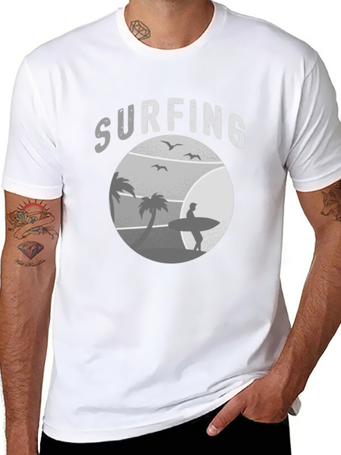 Black Surfing Scene Graphic Tee | Black view 8