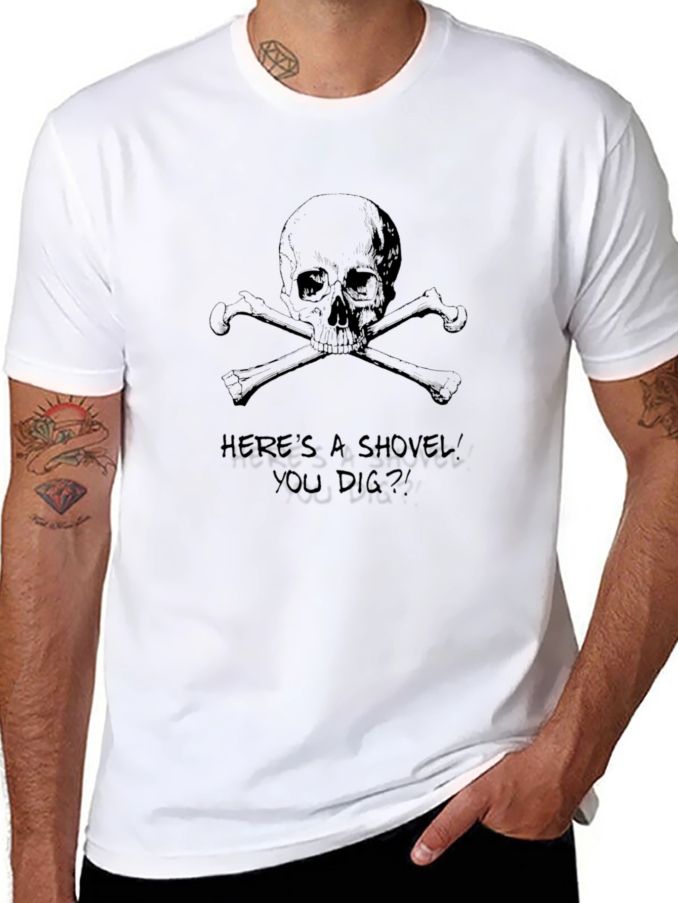 Black Skull and Crossbones Graphic Tee - "You Dig?!" Humor view 8