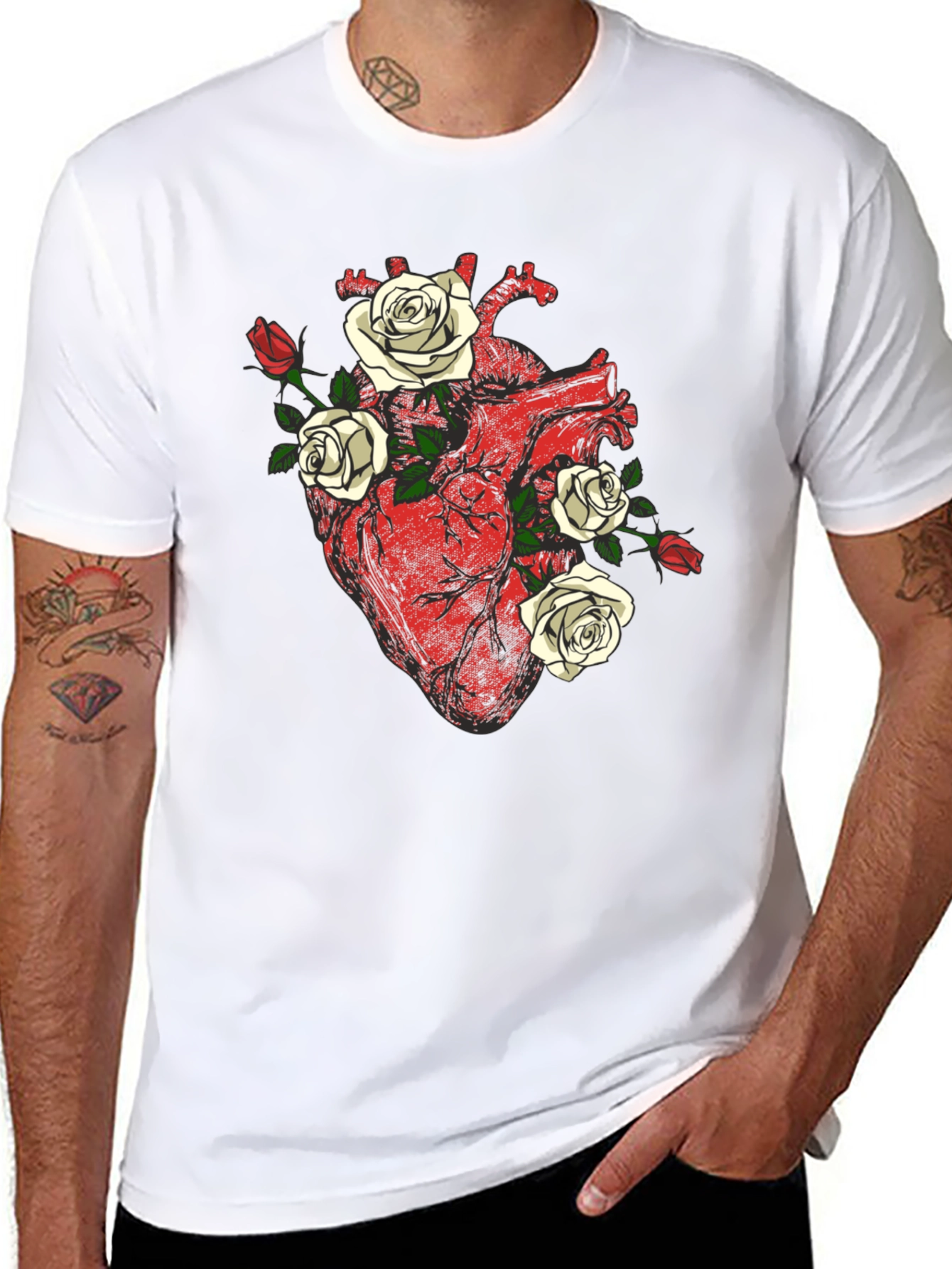 Black Anatomical Heart & Roses Graphic Tee view 8