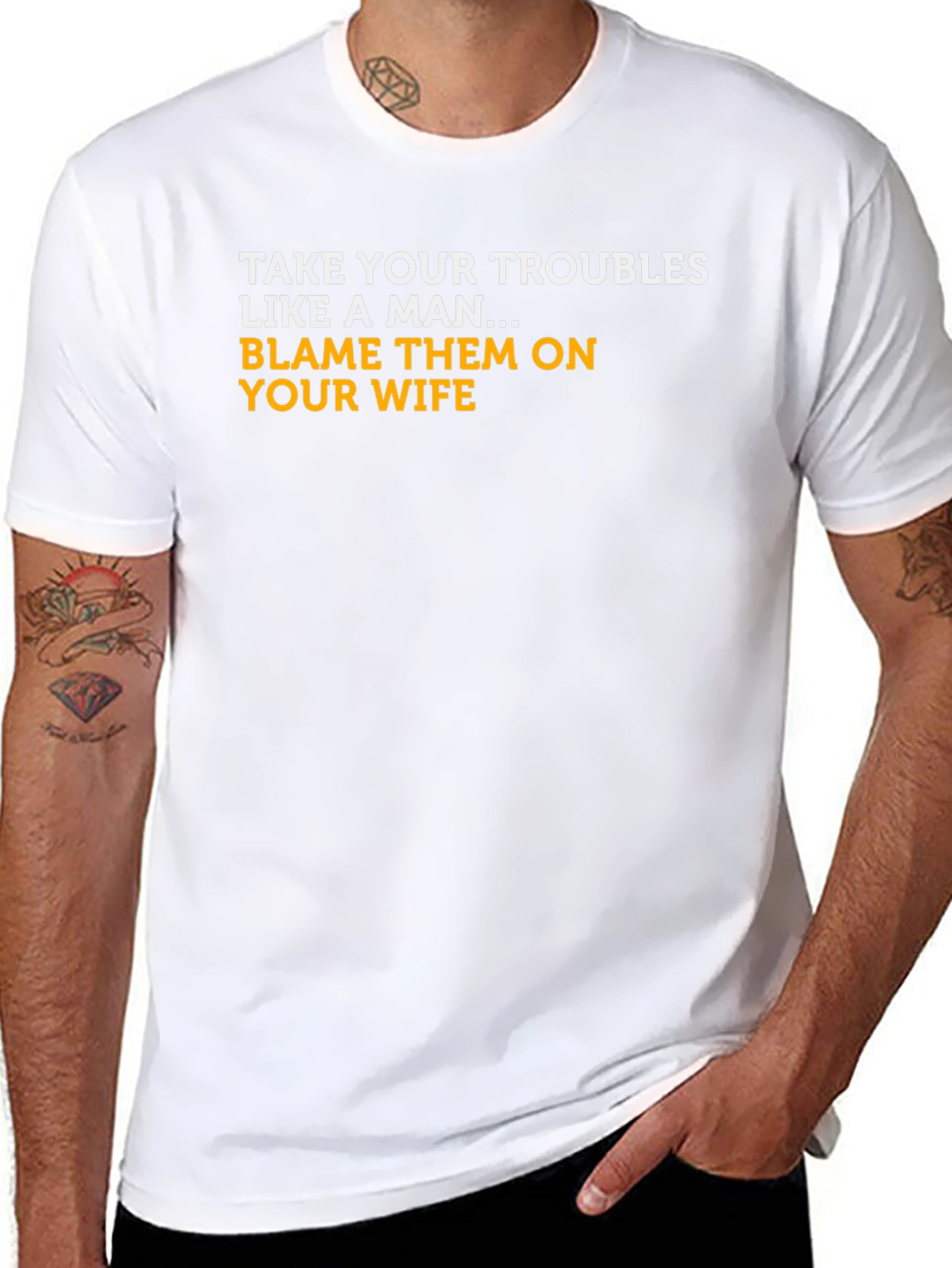 Black Blame Your Wife T-Shirt - Funny Graphic Tee view 8