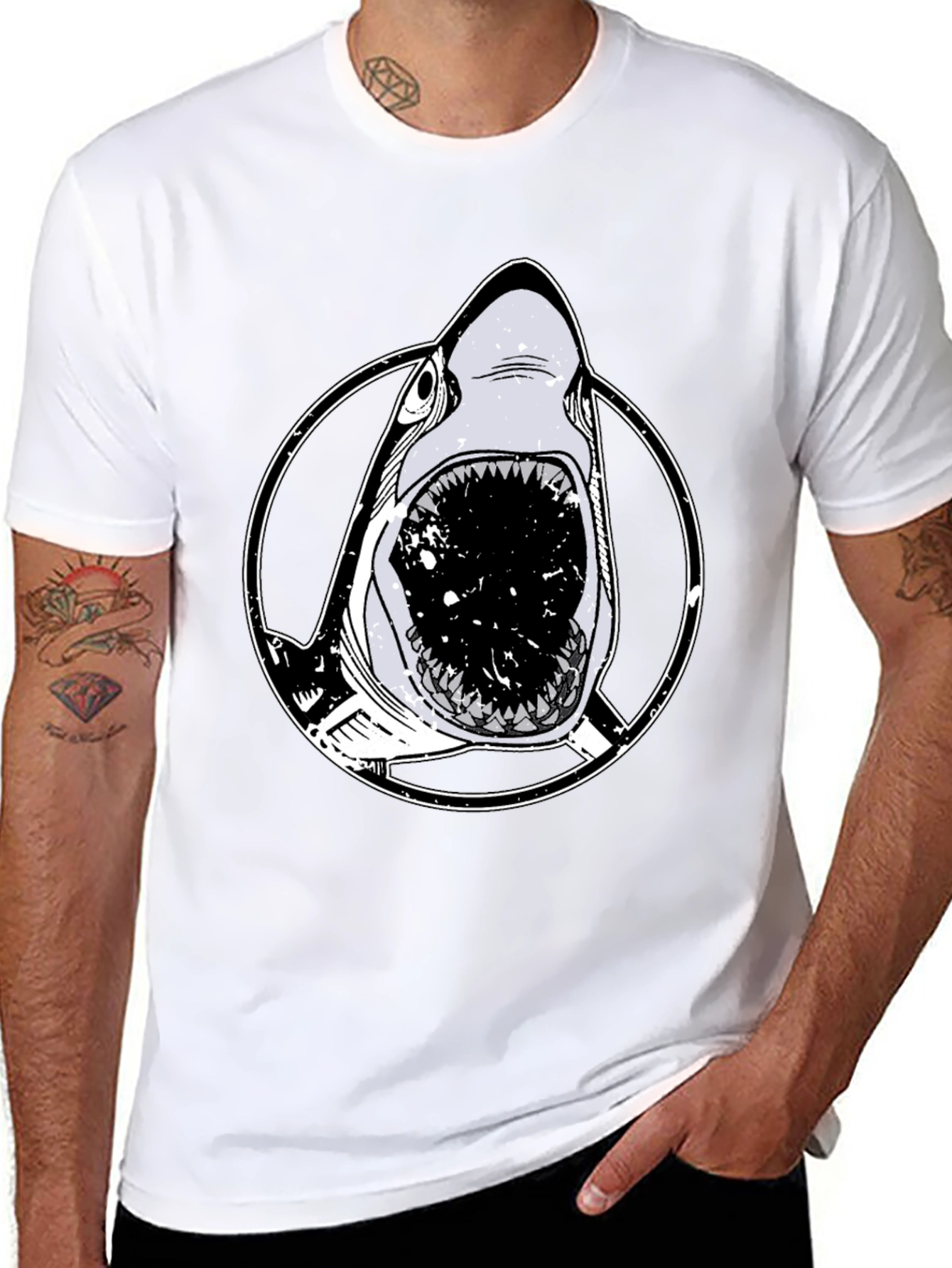 Black Men's Black Shark Graphic T-Shirt view 8