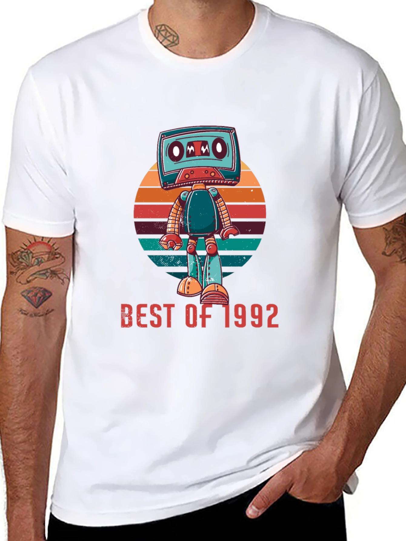 Black Best of 1992 Cassette Robot Graphic T-Shirt view 8