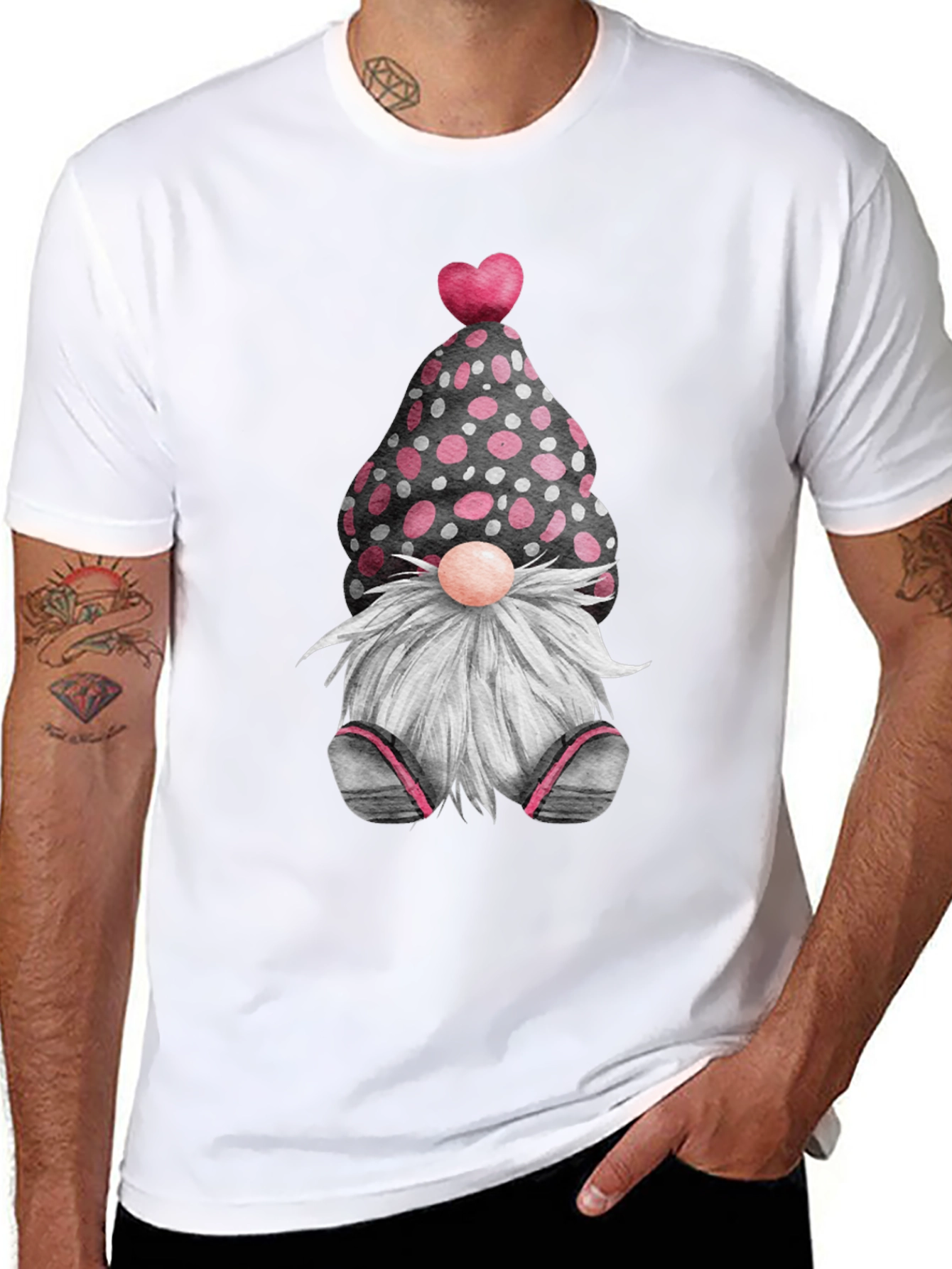 Black Cute Valentine's Gnome T-Shirt - Black view 8