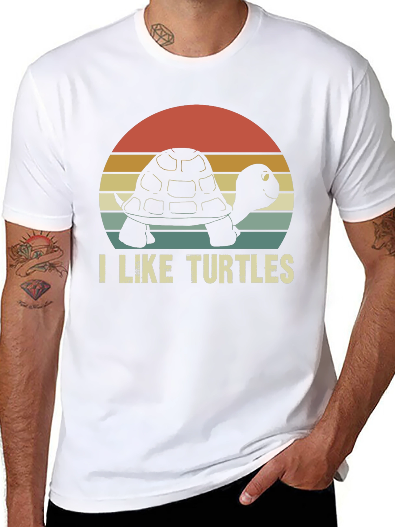 Black I Like Turtles Retro Graphic T-Shirt view 8