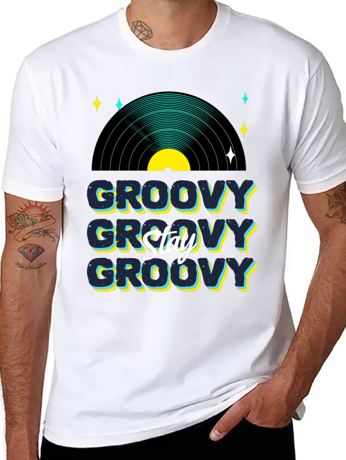 Black Groovy Vinyl Record Graphic T-Shirt - Stay Groovy view 8