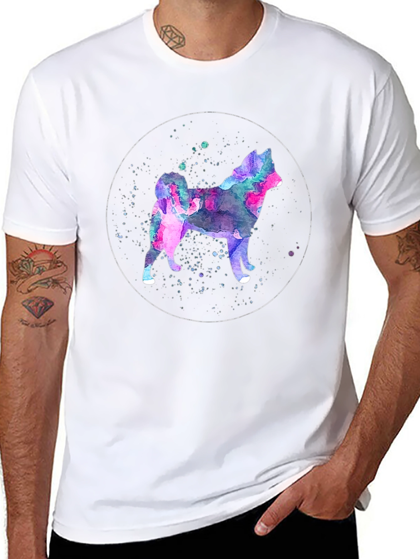 Black Watercolor Dog Silhouette Graphic T-Shirt view 8