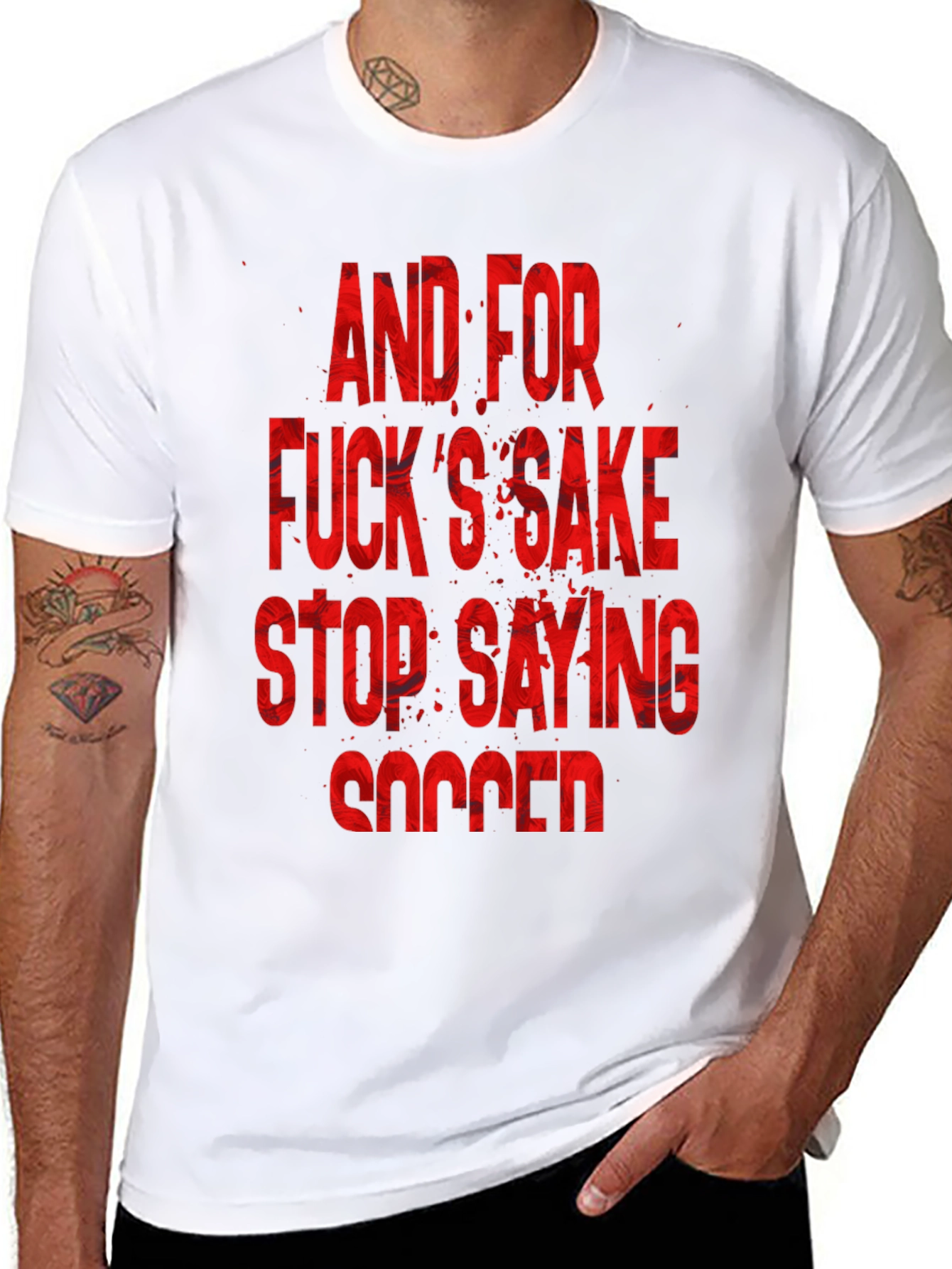 Black Humorous "Stop Saying Soccer" Graphic T-Shirt view 8