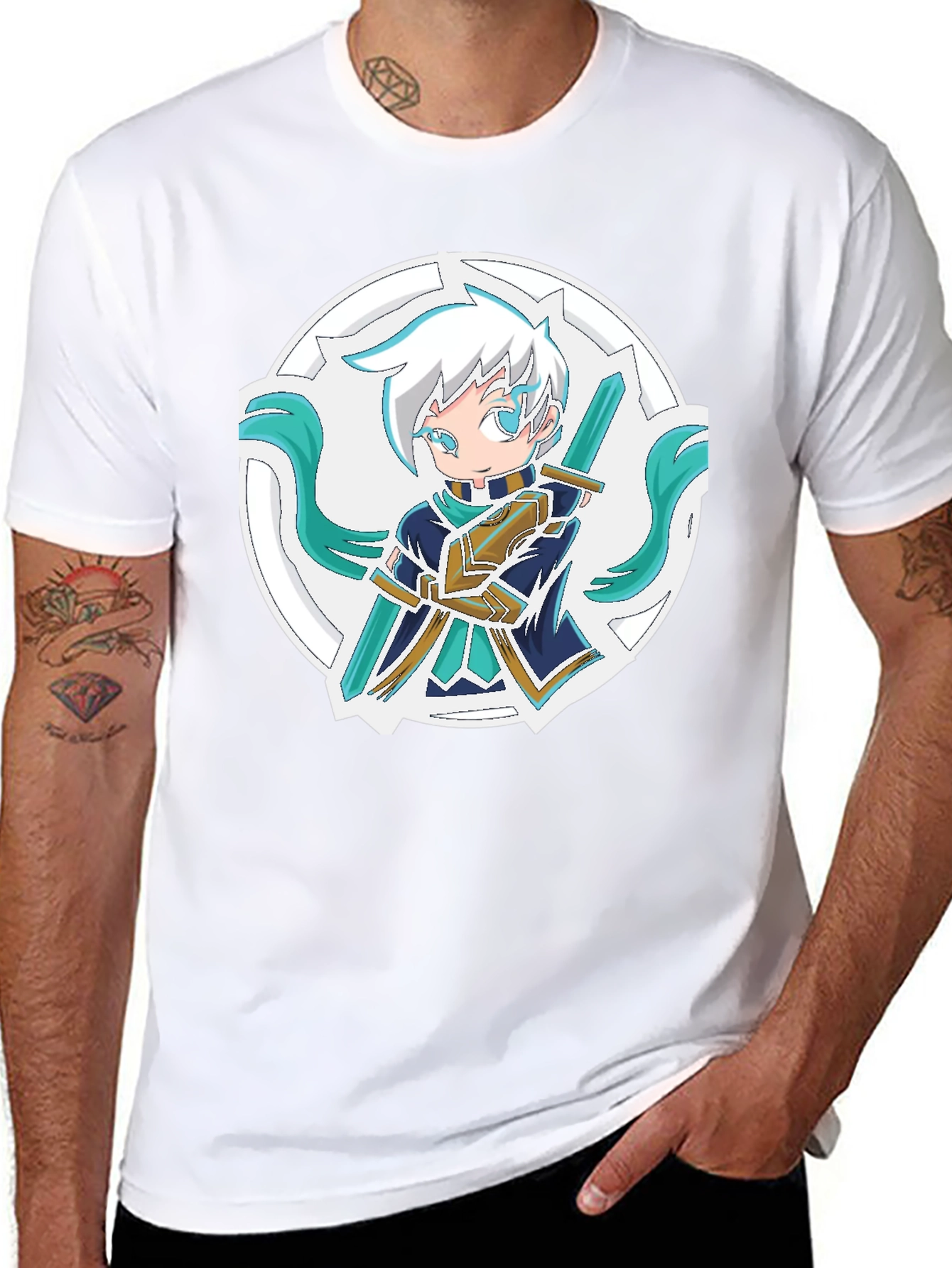 Black Anime Sword Character T-Shirt view 8